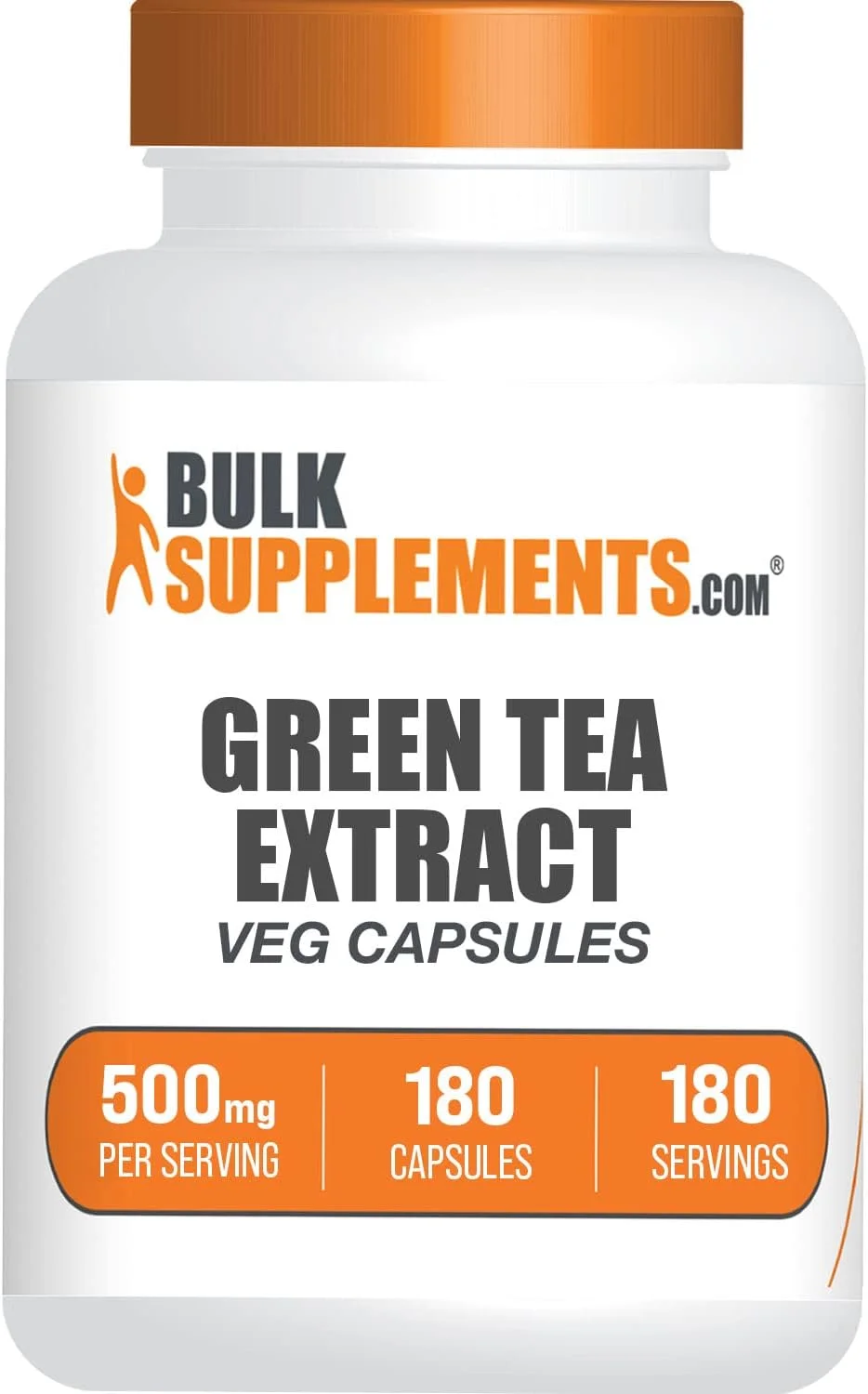 کپسول های عصاره چای سبز BulkSupplements.com - مکمل چای سبز، عصاره چای سبز 500 میلی گرم، قرص چای سبز - وگان و بدون گلوتن، 1 کپسول در هر وعده، 180 کپسول گیاهی (بسته 1 عددی)