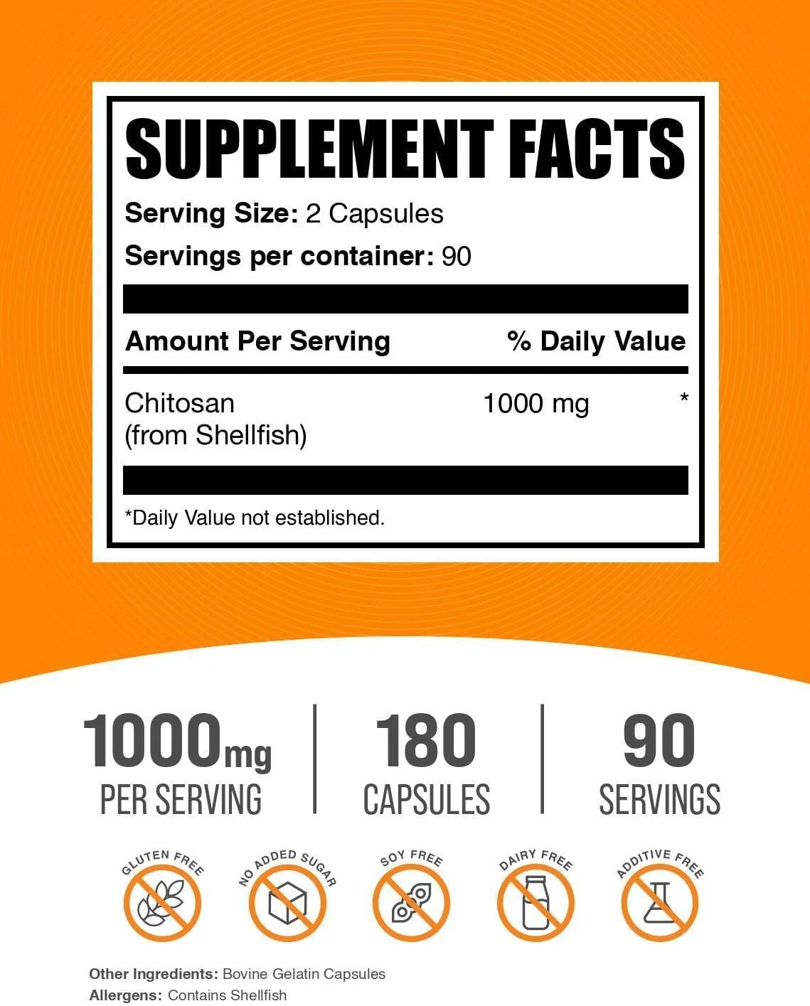 کپسول های کیتوزان BulkSupplements.com - مکمل های کیتوزان، کیتوزان 1000 میلی گرم - 2 کپسول در هر وعده، 180 کپسول (بسته 1 عددی)