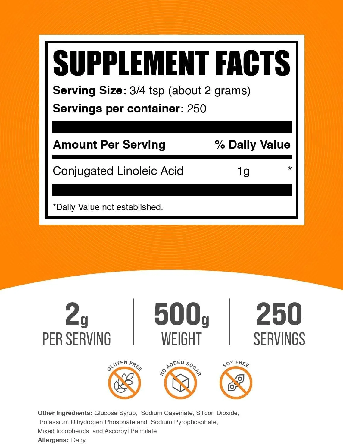 پودر لینولئیک اسید مزدوج BulkSupplements.com - مکمل CLA، مکمل غذایی - بدون گلوتن، 2 گرم در هر وعده، 500 گرم (1.1 پوند) (بسته 1 عددی)