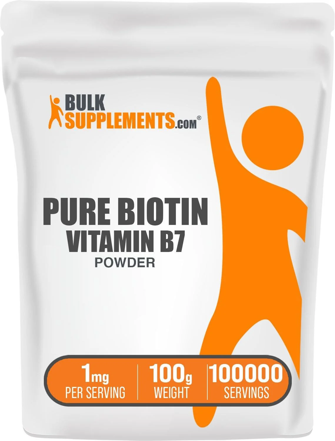 پودر بیوتین خالص BulkSupplements.com - به عنوان ویتامین B7، ویتامین های بیوتین برای مو، پوست و ناخن - بدون گلوتن، 1 میلی گرم در هر وعده، 100 گرم (3.5 اونس) (بسته 1 عددی)