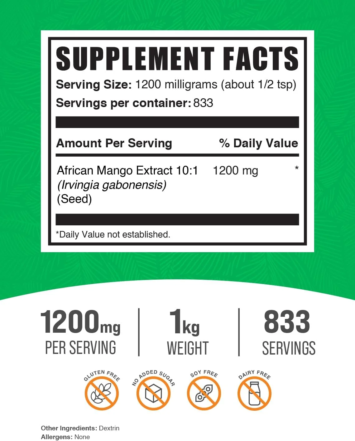 پودر عصاره انبه آفریقایی BulkSupplements.com - Irvingia Gabonensis، پودر انبه آفریقایی - بدون گلوتن، 1.2 گرم در هر وعده، 1 کیلوگرم (2.2 پوند) (بسته 1 عددی)