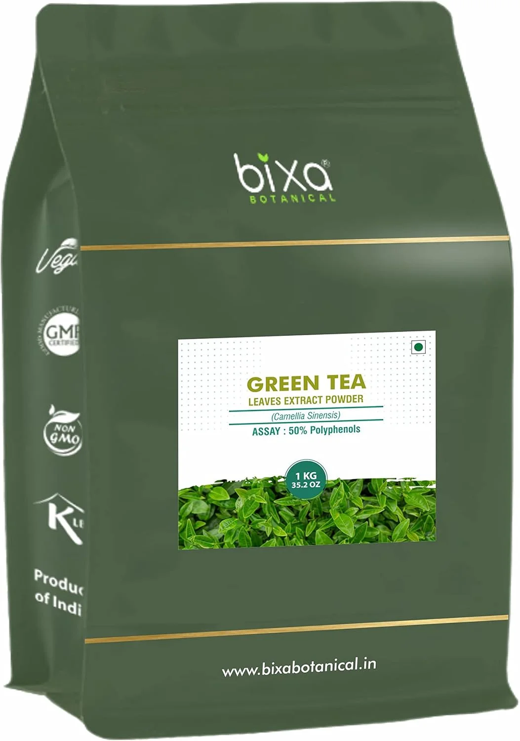 مکمل گیاهی طبیعی آیورودا از چای سبز گیاهی Bixa BOTANICAL، عصاره خشک (Camellia sinensis) با کیفیت عالی و اصیل 100% خالص - 50% پلی فنول با UV | بسته 1 کیلوگرمی (35.2 اونس)