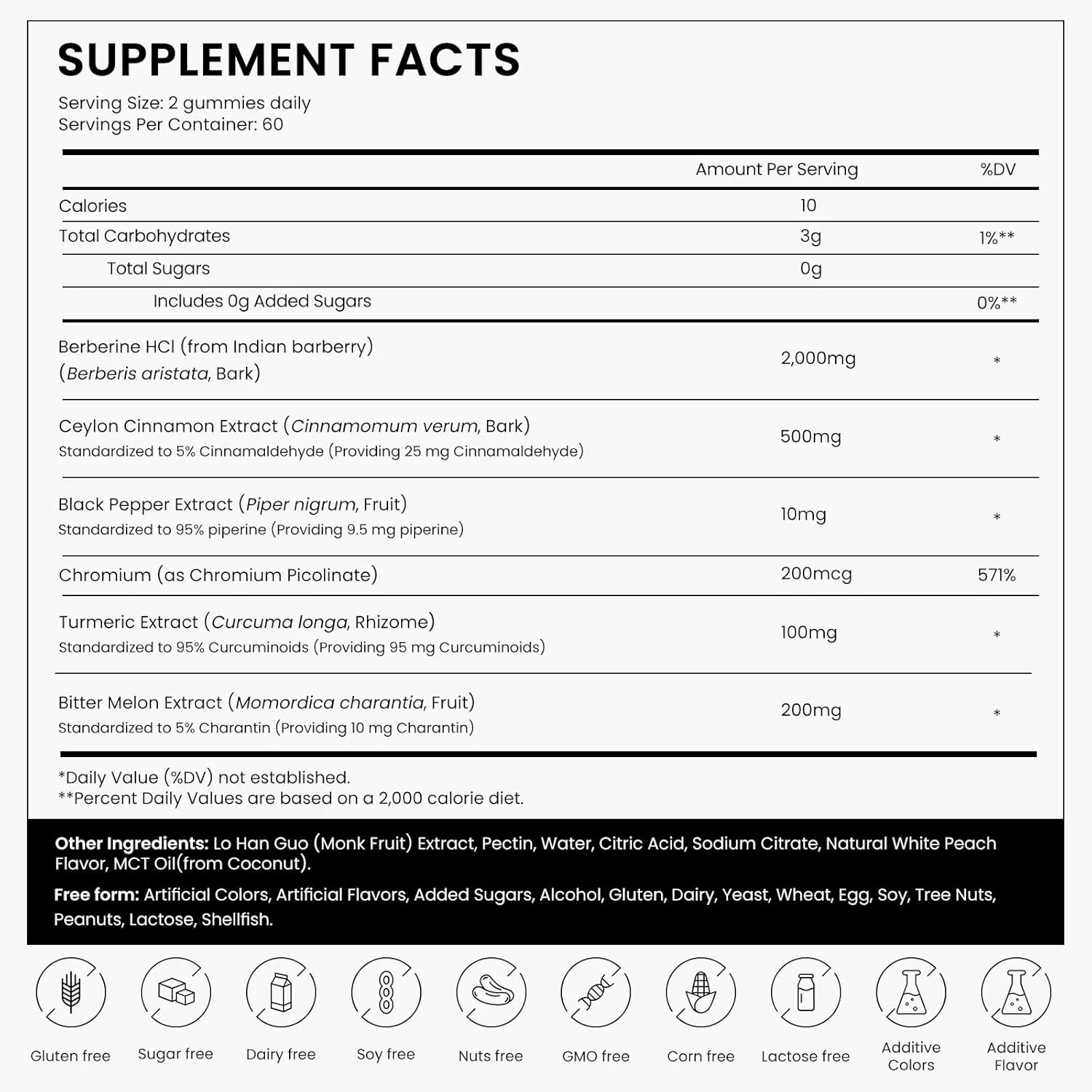 مکمل پاستیلی بربرین اچ سی ال 2000 میلی گرم، بربرین با قدرت بالا به همراه دارچین سیلان، کروم و خربزه تلخ برای زنان و مردان، پشتیبانی از متابولیسم، AMPK، بدون شکر، وگان، 120 عدد، تامین 60 روزه