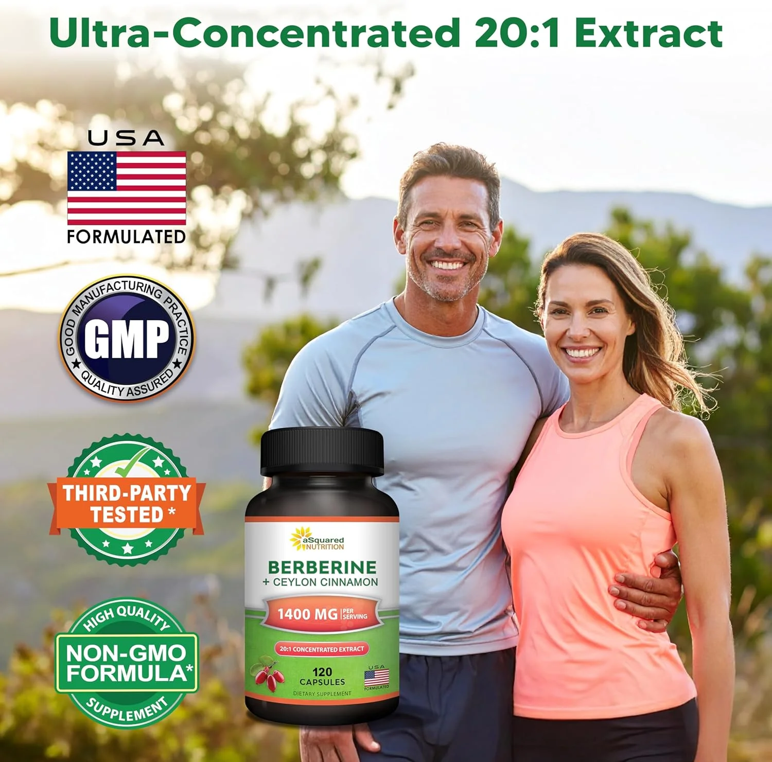 مکمل بربرین aSquared Nutrition با دارچین سیلان - کمپلکس با حداکثر قدرت 1400 میلی گرم - 120 کپسول - 1200 میلی گرم پودر عصاره HCl به علاوه قرص - جایگزینی برای پاستیل و قطره