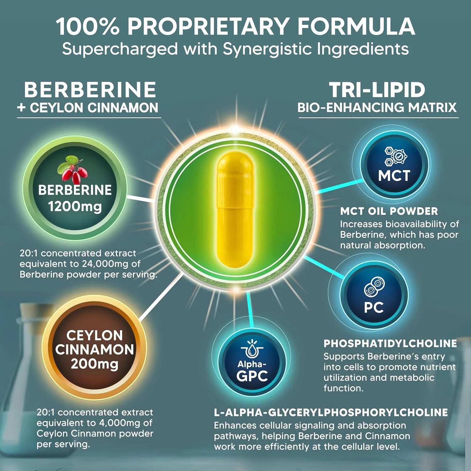 مکمل بربرین aSquared Nutrition با دارچین سیلان - کمپلکس با حداکثر قدرت 1400 میلی گرم - 120 کپسول - 1200 میلی گرم پودر عصاره HCl به علاوه قرص - جایگزینی برای پاستیل و قطره