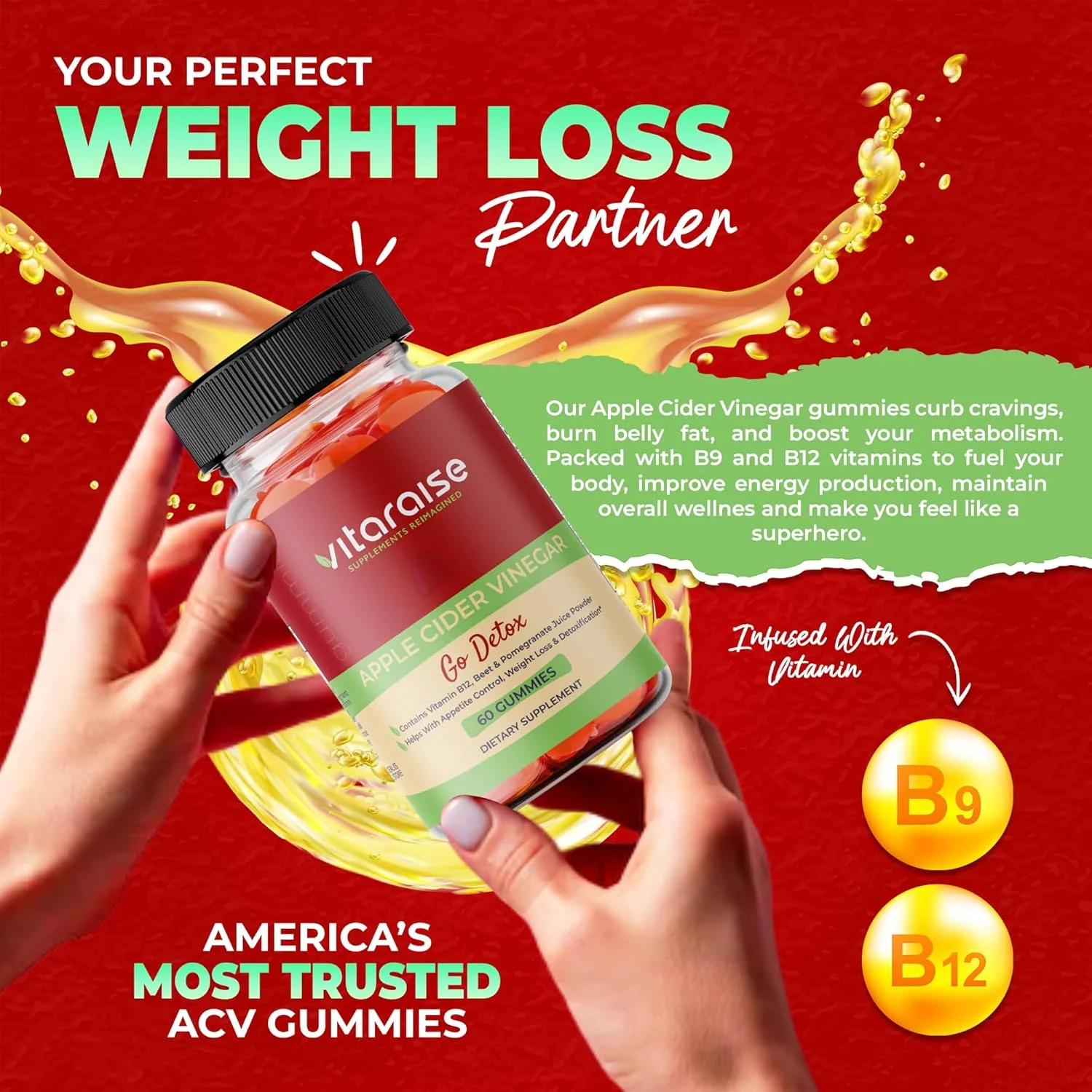 پاستیل سرکه سیب - پاستیل های سرکه سیب با مادر برای کاهش وزن - سم زدایی و پشتیبانی از هضم - 1000 میلی گرم - پاستیل های کتو ACV B9 و B12 - تقویت کننده متابولیسم - وگان، غیر GMO، بدون گلوتن - 60 عدد