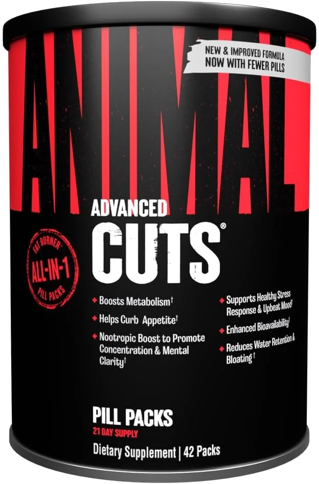 مکمل چربی سوز ترموژنیک Animal Cuts - قرص های کاهش وزن برای زنان و مردان برای متابولیسم، انرژی، تمرکز و پشتیبانی مغز نوتراپیک با قرص های رژیمی سرکوب کننده اشتها کتون، 42 بسته