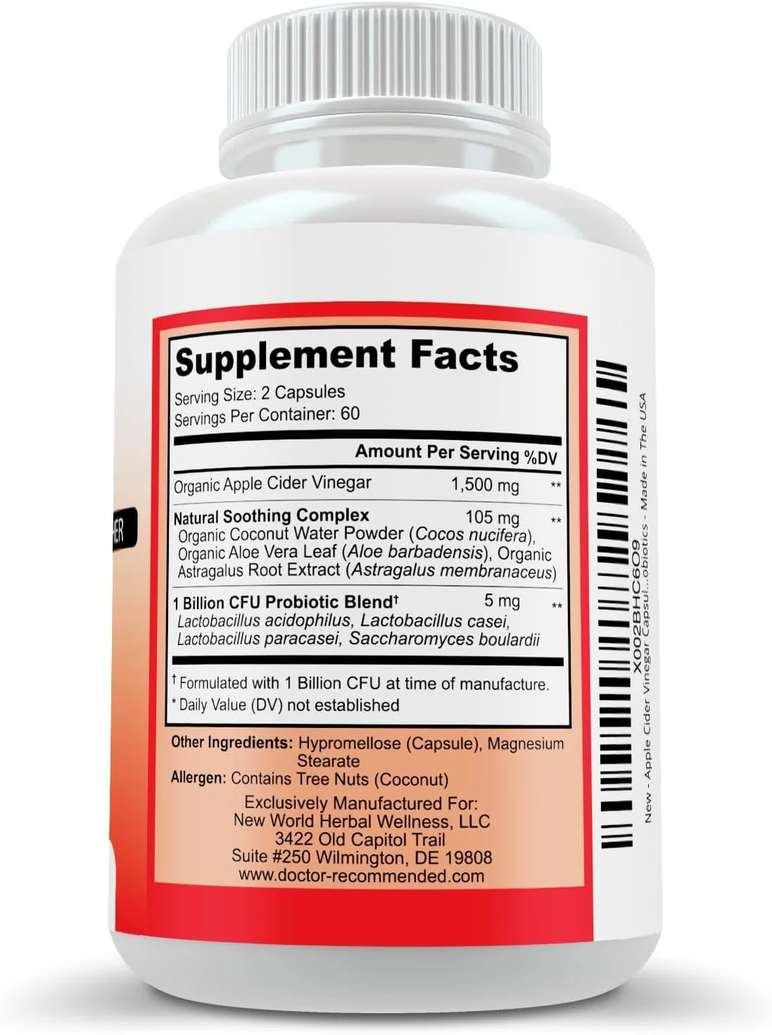کپسول سرکه سیب - (120 کپسول گیاهی) مکمل سرکه سیب ارگانیک با پروبیوتیک - 1500 میلی گرم در هر وعده - پشتیبانی از سلامتی عمومی و تعادل گوارشی - غیر GMO، ساخت ایالات متحده آمریکا