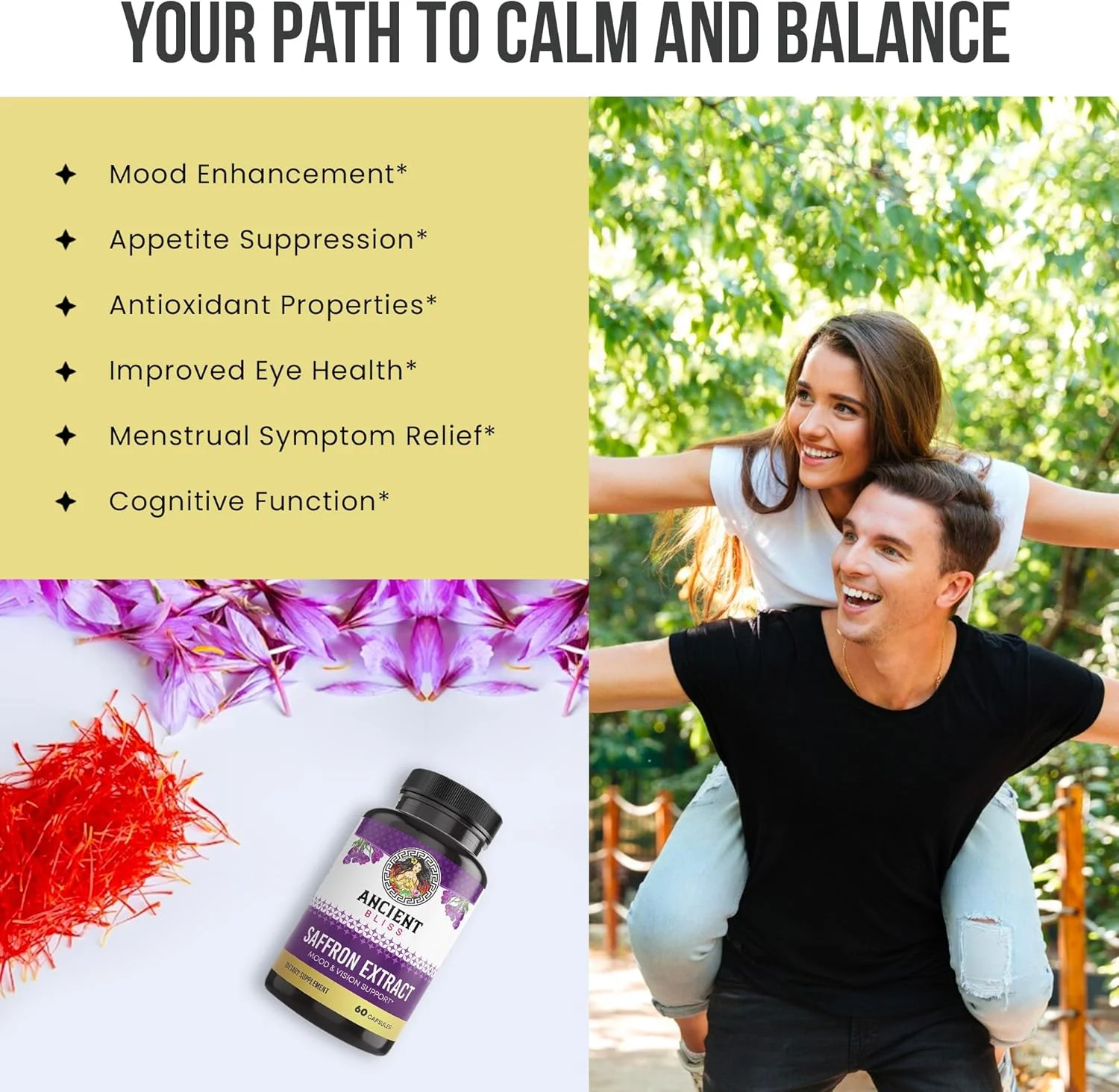 کپسول های عصاره زعفران انشنت بلیس، مکمل حمایت از خلق و خو و چشم، عصاره زعفران برای مدیریت وزن و کاهش اشتها برای زنان و مردان (60 کپسول)