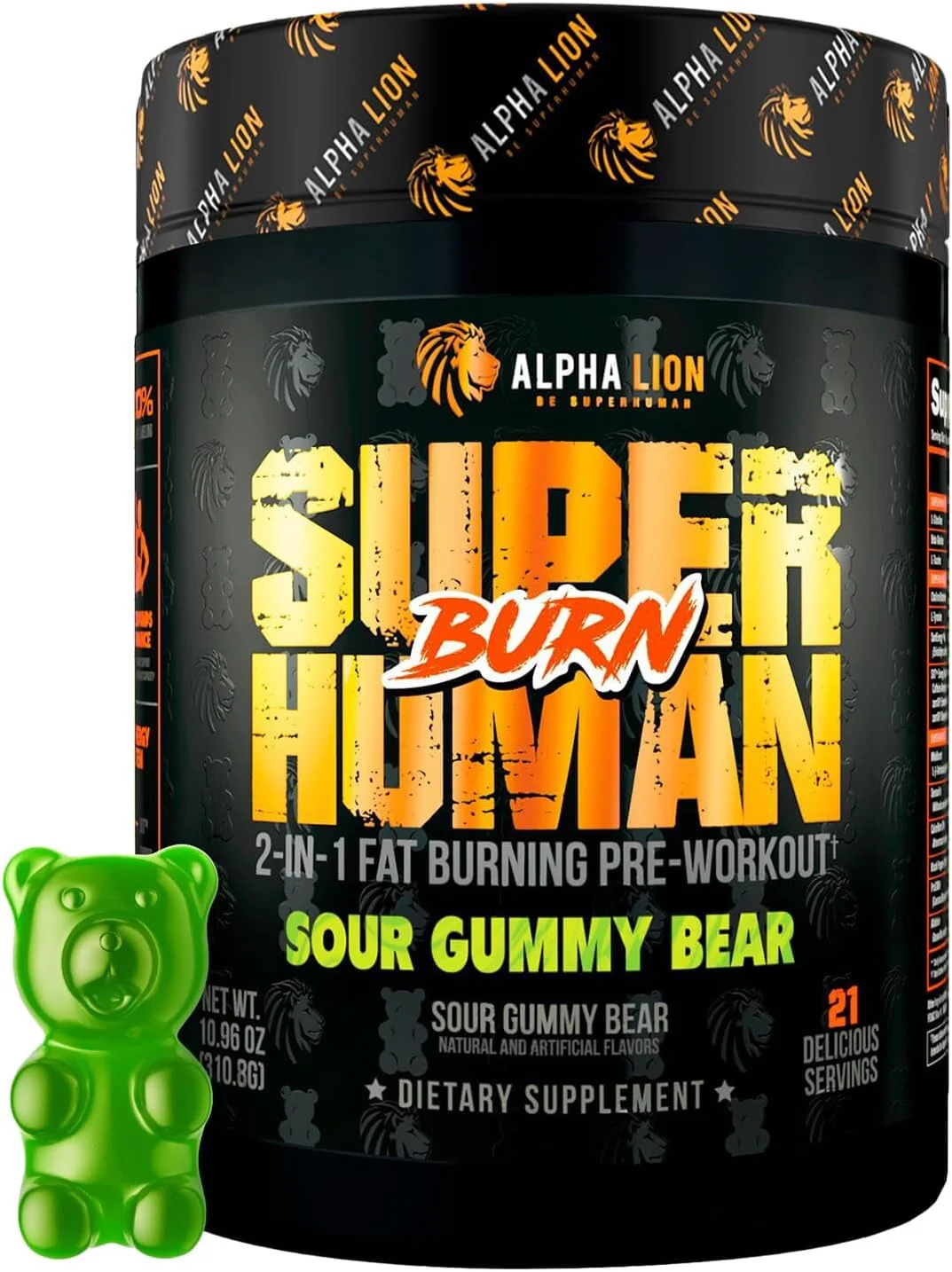 آلفا لیون Superhuman Burn - مکمل پیش تمرینی و چربی سوز ترموژنیک 2 در 1 برای مردان - سرکوب کننده اشتها و مکمل کاهش وزن (21 سروینگ، خرسی پاستیلی ترش)