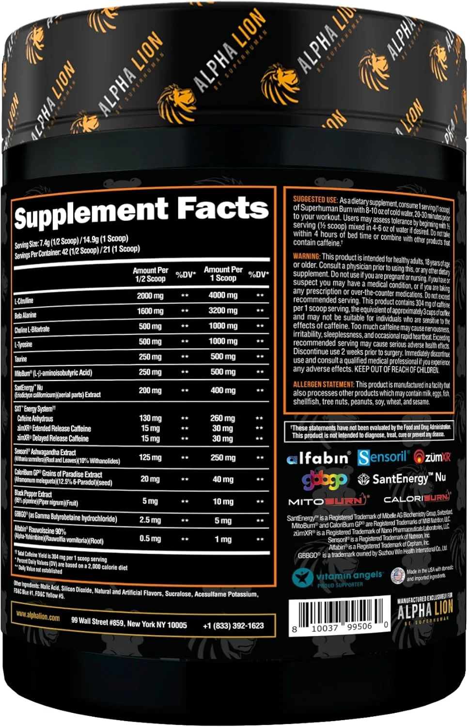 آلفا لیون Superhuman Burn - مکمل پیش تمرینی و چربی سوز ترموژنیک 2 در 1 برای مردان - سرکوب کننده اشتها و مکمل کاهش وزن (21 سروینگ، خرسی پاستیلی ترش)