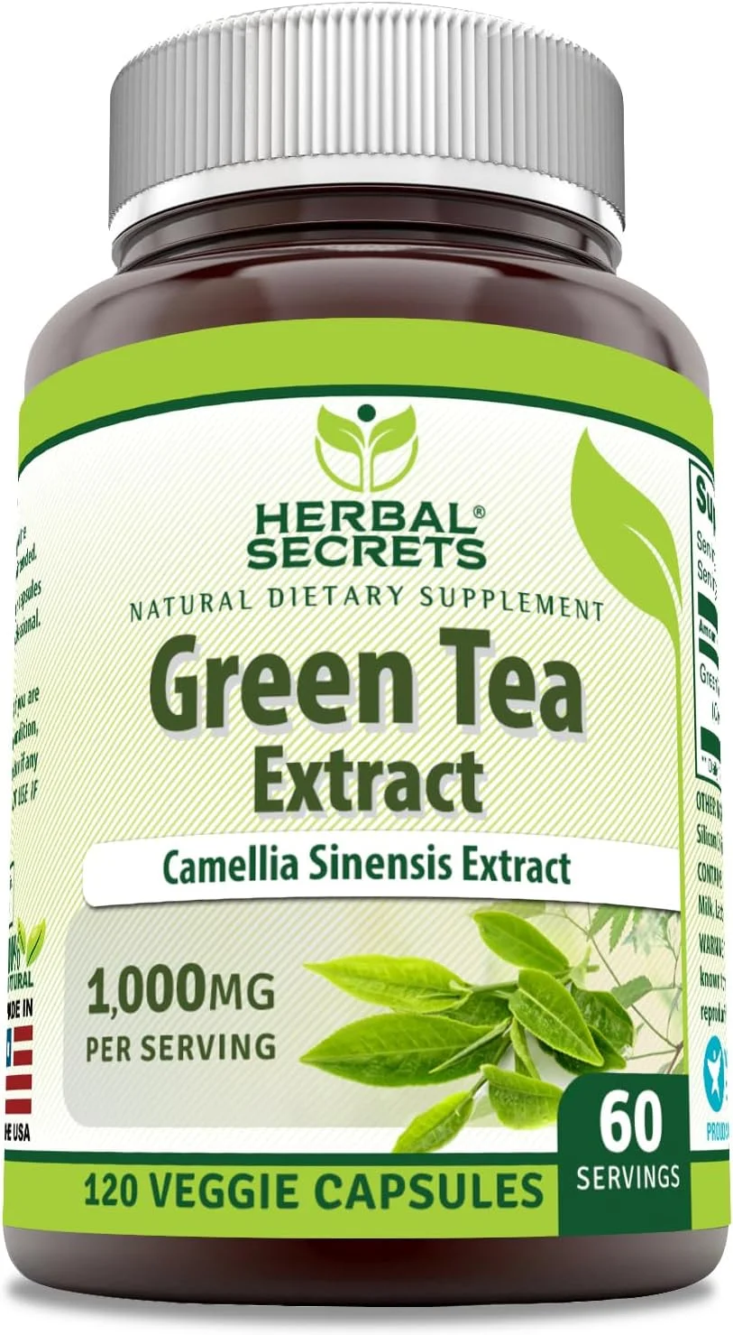 عصاره چای سبز Herbal Secrets با دوز ۱۰۰۰ میلی گرم در هر وعده | مکمل ۱۲۰ کپسولی گیاهی | غیر تراریخته | بدون گلوتن | ساخت آمریکا