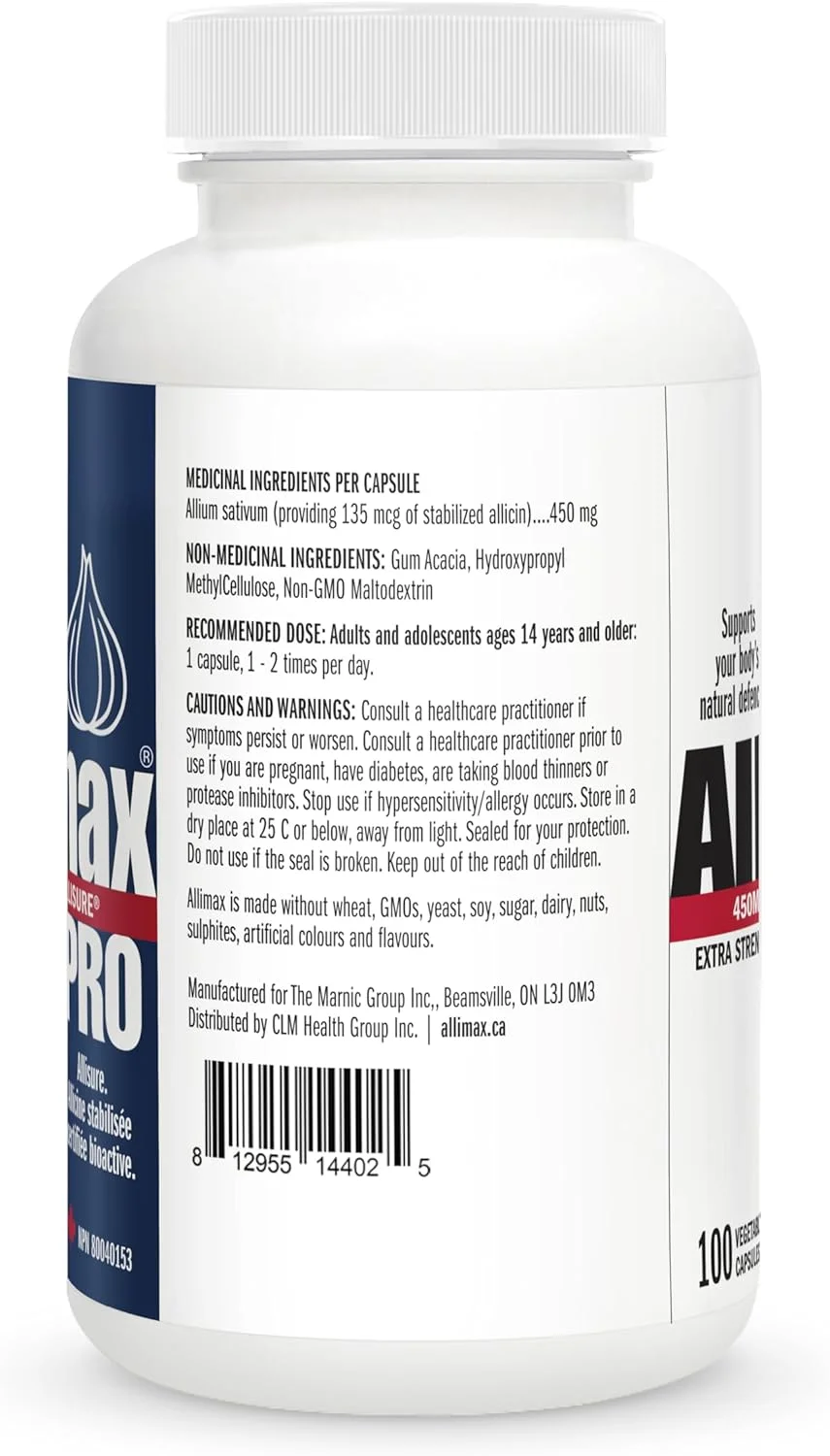 آلیماکس پرو با قدرت تخصصی 450 میلی گرم آلیسین از سیر، 100 کپسول گیاهی (Vegicaps)، آلیسین تثبیت شده AlliSURE®، پشتیبانی از عملکرد طبیعی سیستم ایمنی، غیر تراریخته