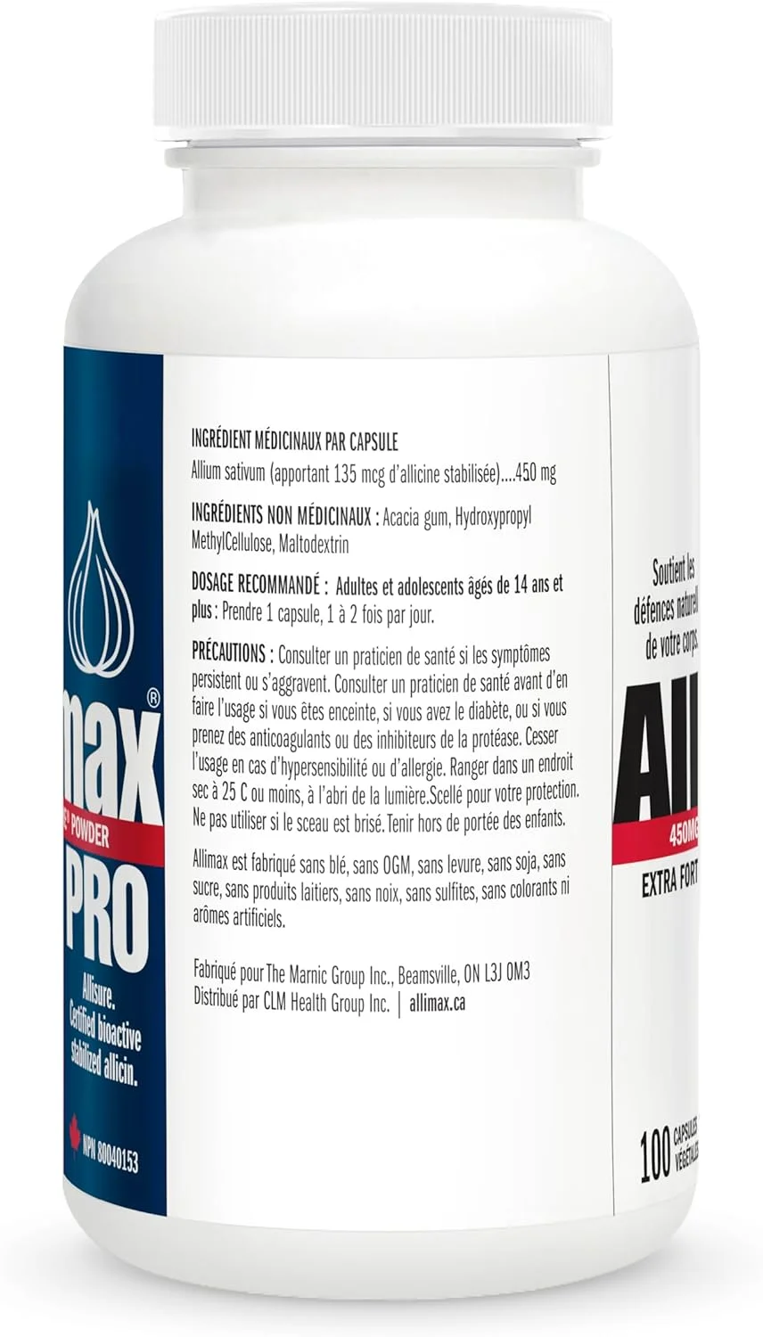 آلیماکس پرو با قدرت تخصصی 450 میلی گرم آلیسین از سیر، 100 کپسول گیاهی (Vegicaps)، آلیسین تثبیت شده AlliSURE®، پشتیبانی از عملکرد طبیعی سیستم ایمنی، غیر تراریخته