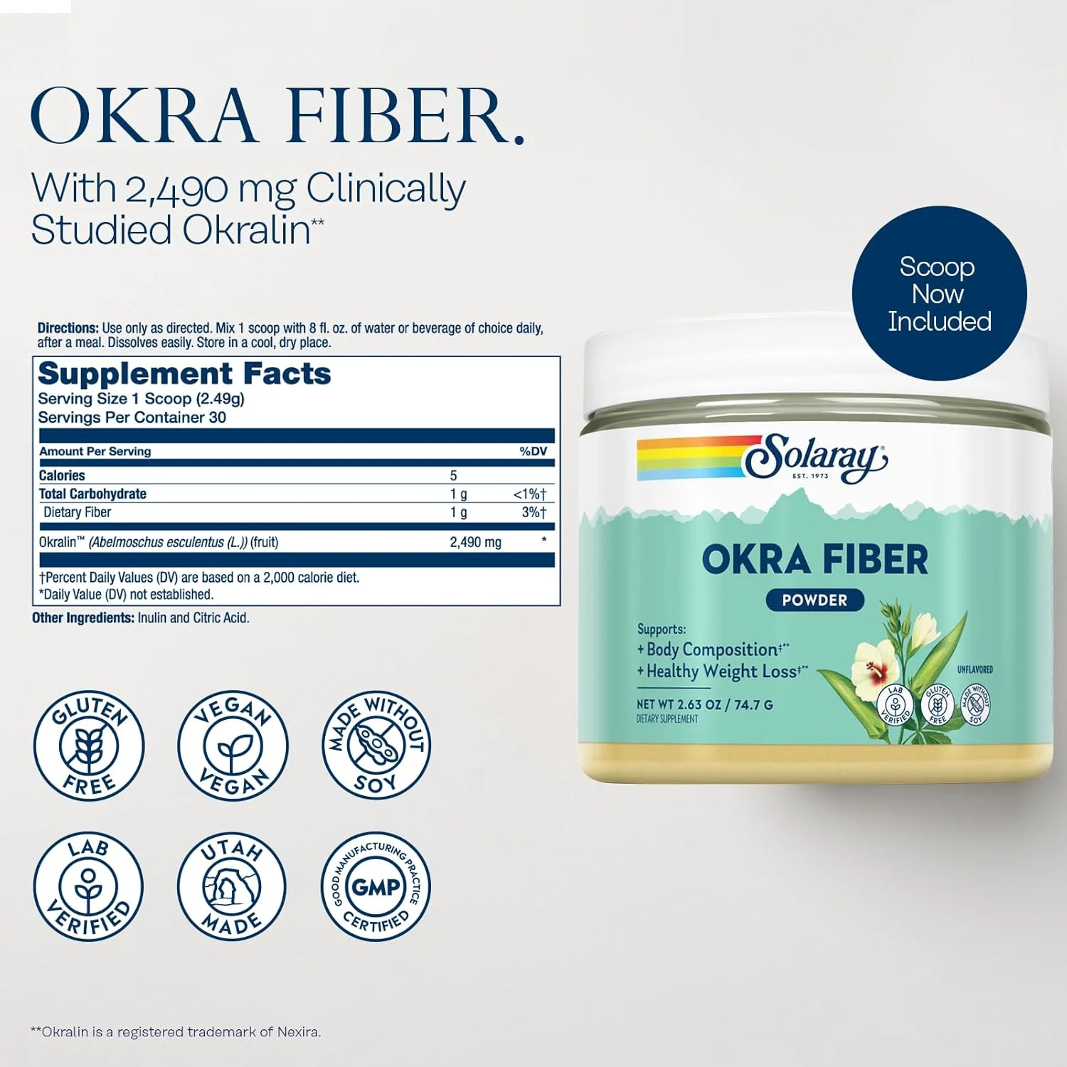 پودر فیبر بامیه سولارای و سوپر دایجستاوی - مکمل فیبر محلول و مجموعه آنزیم های گوارشی - پشتیبانی از ترکیب بدن، هضم و سلامت روده - حاوی زنجبیل، پاپایا، بتائین HCl، 30/90 سروینگ