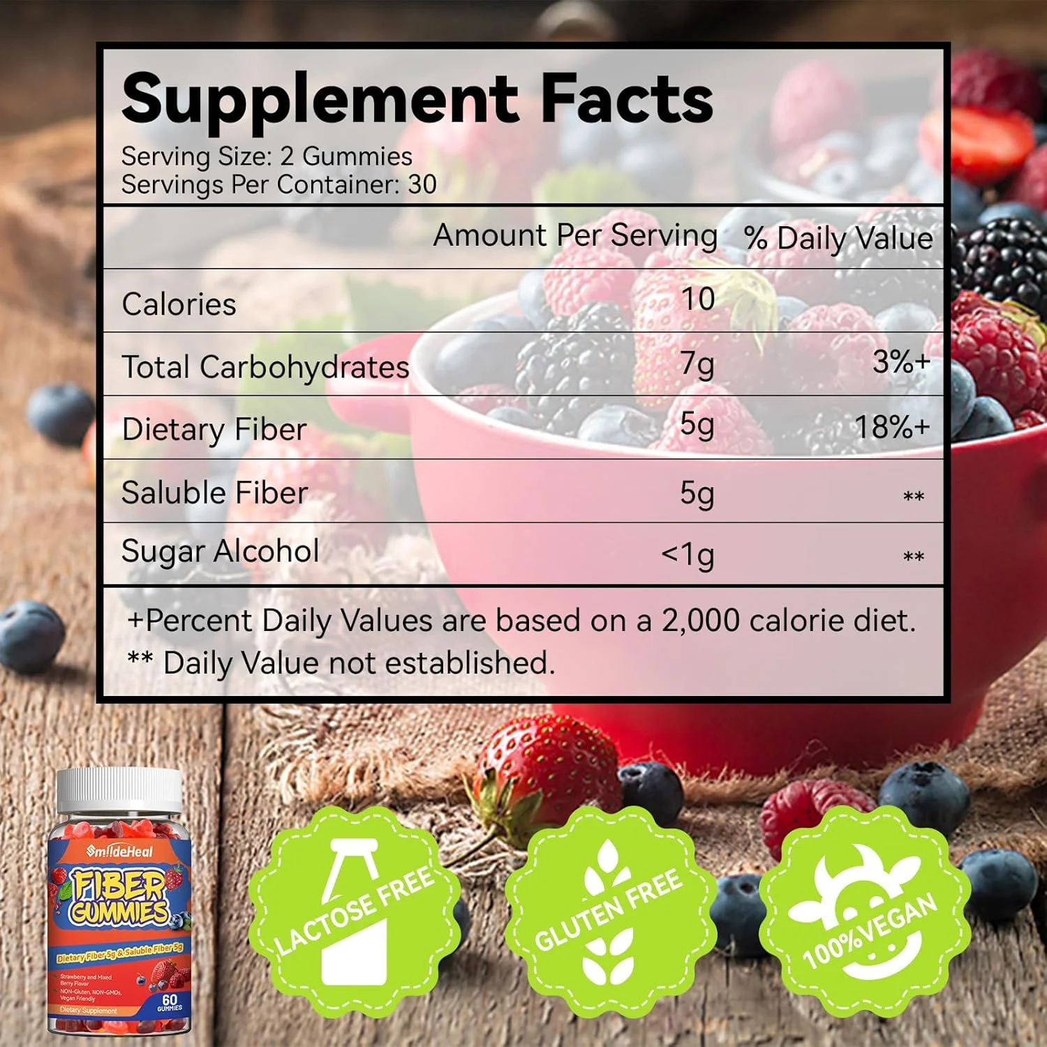 پاستیل فیبر، فیبر غذایی، برای زنان و مردان، پشتیبانی از سلامت روده، غیر تراریخته، بدون گلوتن، وگان، طعم توت مخلوط و توت فرنگی، 120 عدد پاستیل