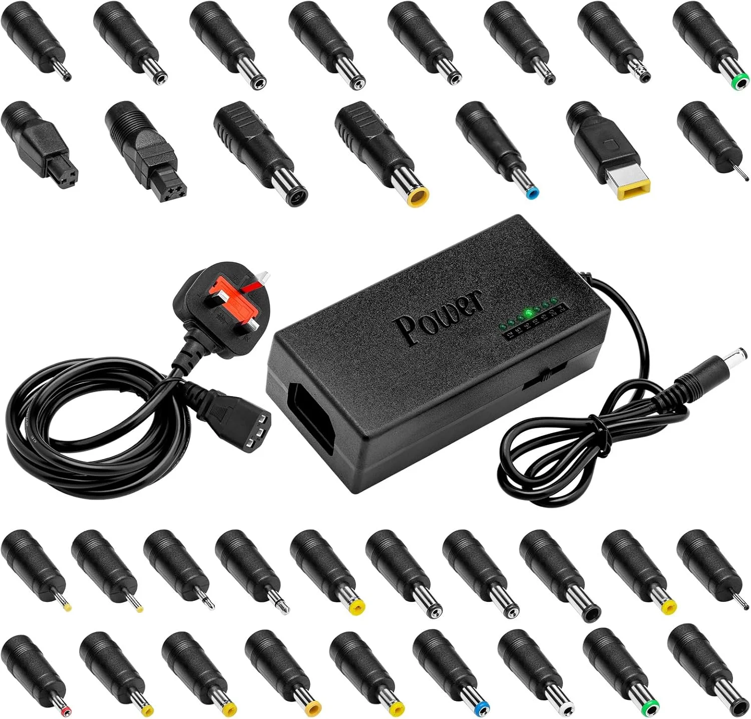 آداپتور برق جهانی - کابل شارژ برای لپ تاپ/نوت بوک و سایر دستگاه ها - 12-24 ولت، 96 وات، با 34 اتصال