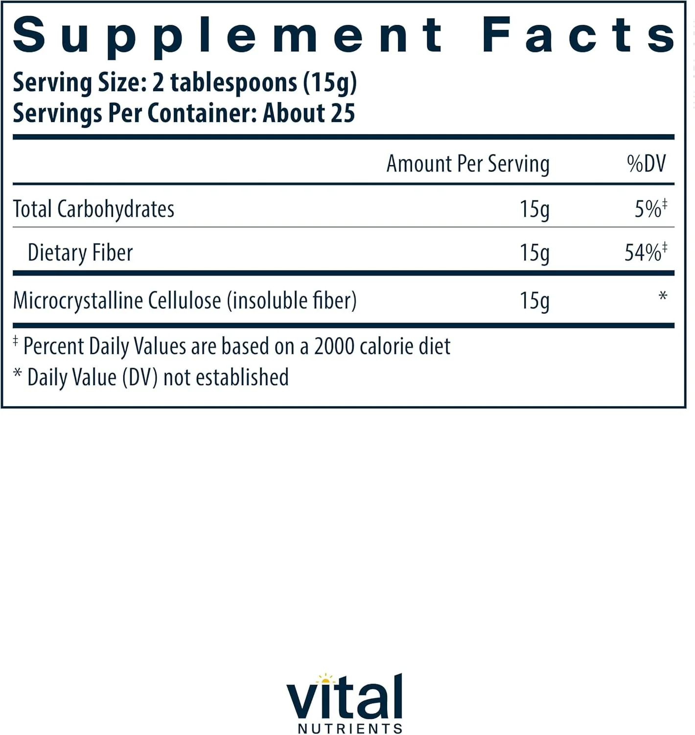 پودر فیبر سلولز Vital Nutrients | پودر فیبر نامحلول سلولز 375 گرمی | مکمل فیبر از عملکرد سالم روده پشتیبانی می کند | فاقد گلوتن، لبنیات، سویا | غیر GMO | 60 کپسول