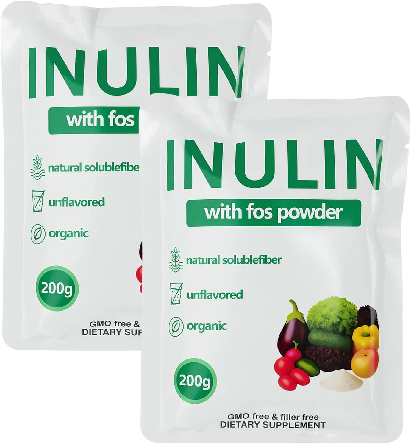 پودر اینولین با FOS، ارگانیک، بدون طعم، فیبر پری‌بیوتیک محلول در آب، مناسب برای گیاه‌خواران، مکمل غذایی، 200 گرم (2 عدد)