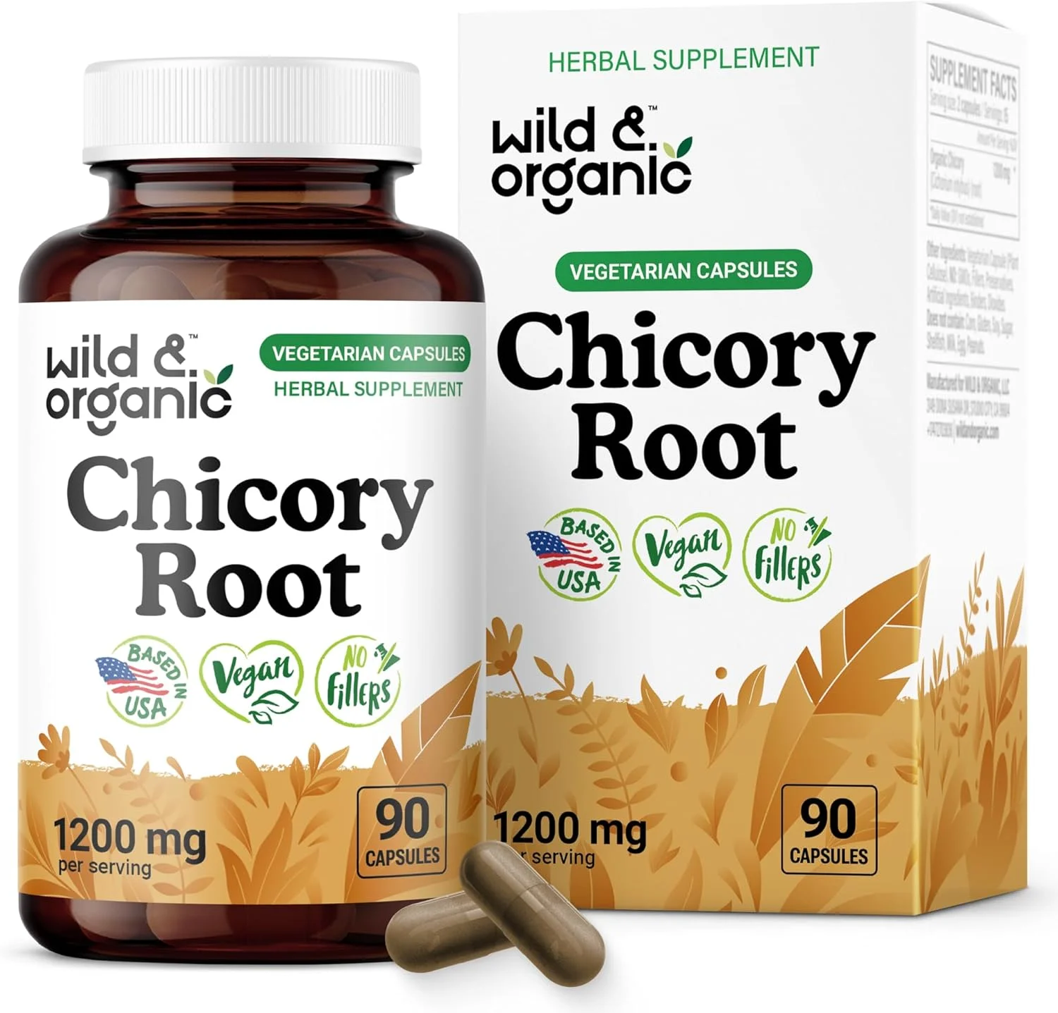 کپسول ریشه کاسنی وحشی و ارگانیک - 1200 میلی گرم پودر ریشه کاسنی در هر وعده - پشتیبانی از هضم و روده - مکمل پری بیوتیک فیبر اینولین - غیر GMO، کپسول های اینولین گیاهی - 90 عدد