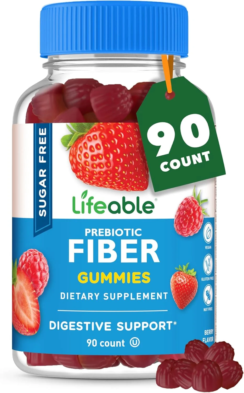 پاستیل فیبر بدون شکر لایف ایبل برای بزرگسالان | 4 گرم | پاستیل مکمل فیبر با طعم عالی | مناسب برای کتو، بدون گلوتن، وگان، فیبر پری بیوتیک غیر تراریخته | برای سلامت دستگاه گوارش | 90 عدد پاستیل