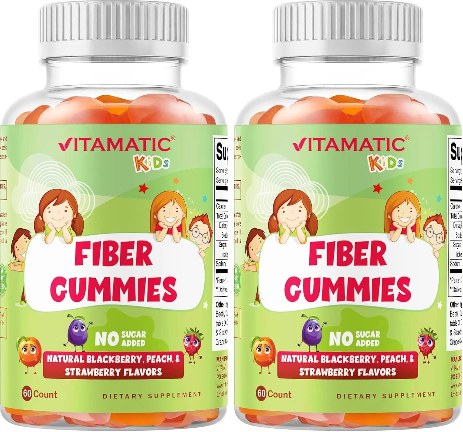 پاستیل فیبر پری‌بیوتیک کودکان ویتاماتیک – فیبر ۴ گرمی با قدرت بیشتر – بدون شکر افزوده – ۶۰ پاستیل بر پایه پکتین – پشتیبانی از سلامت دستگاه گوارش و تنظیم (بسته ۲ عددی)