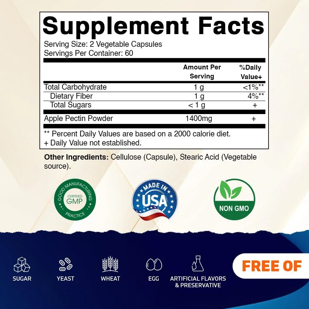 ویتامیناتیک پکتین سیب 700 میلی گرم - 120 کپسول گیاهی در هر بطری مکمل فیبر غذایی طبیعی - پشتیبانی از سلامت دستگاه گوارش و نظم*