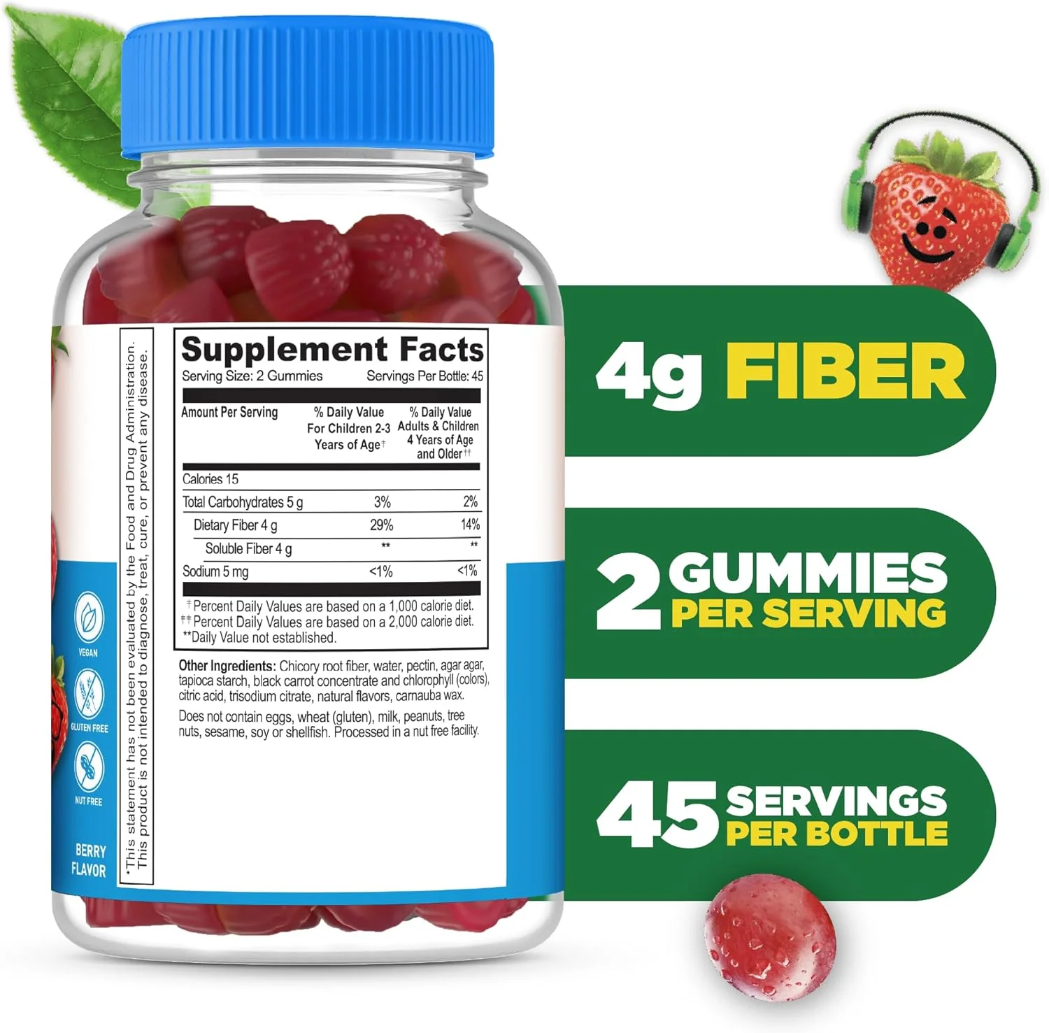 پاستیل فیبر پری‌بیوتیک بدون شکر لایف ایبل برای کودکان | ۴ گرم فیبر برای کودکان | مکمل فیبر گیاهی خوشمزه برای کودکان | برای سلامت دستگاه گوارش | پاستیل فیبر برای کودکان | ۹۰ پاستیل پروبیوتیک