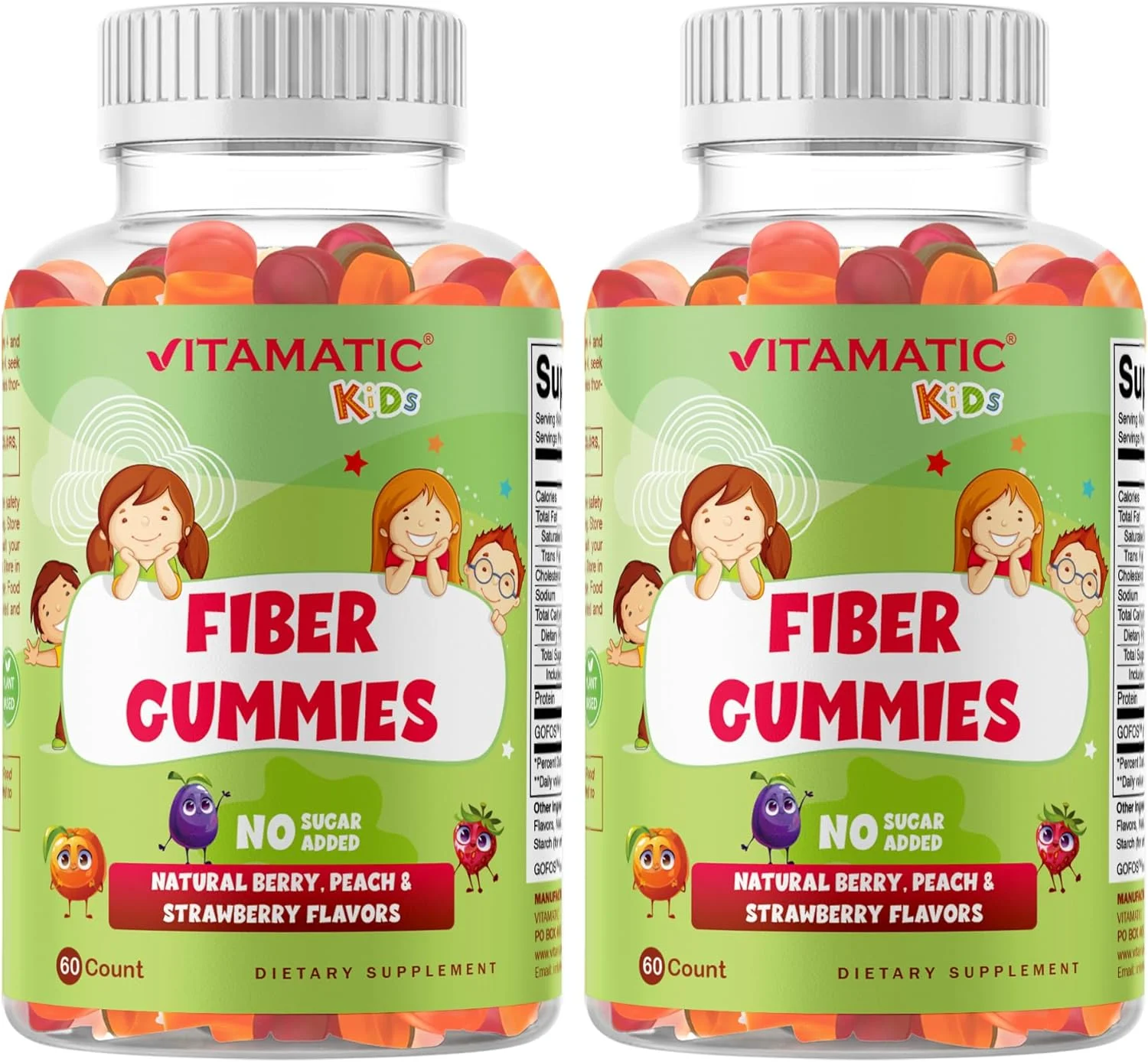پاستیل فیبر پری‌بیوتیک کودکان ویتاماتیک – فیبر اضافی 4 گرم – بدون شکر افزوده – 60 پاستیل بر پایه پکتین – پشتیبانی از سلامت دستگاه گوارش و تنظیم عملکرد آن - بسته 2 عددی