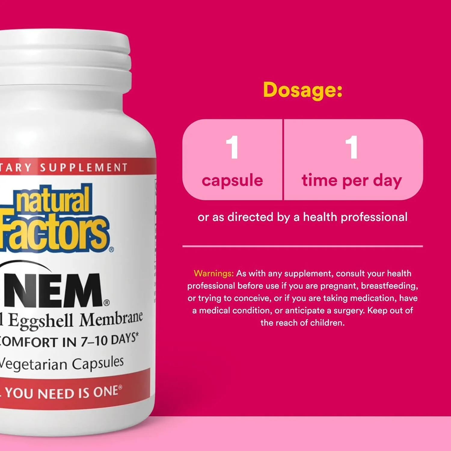 نچرال فاکتورز، غشای طبیعی پوسته تخم مرغ NEM، کمک به آسایش و انعطاف پذیری مفاصل، 60 کپسول
