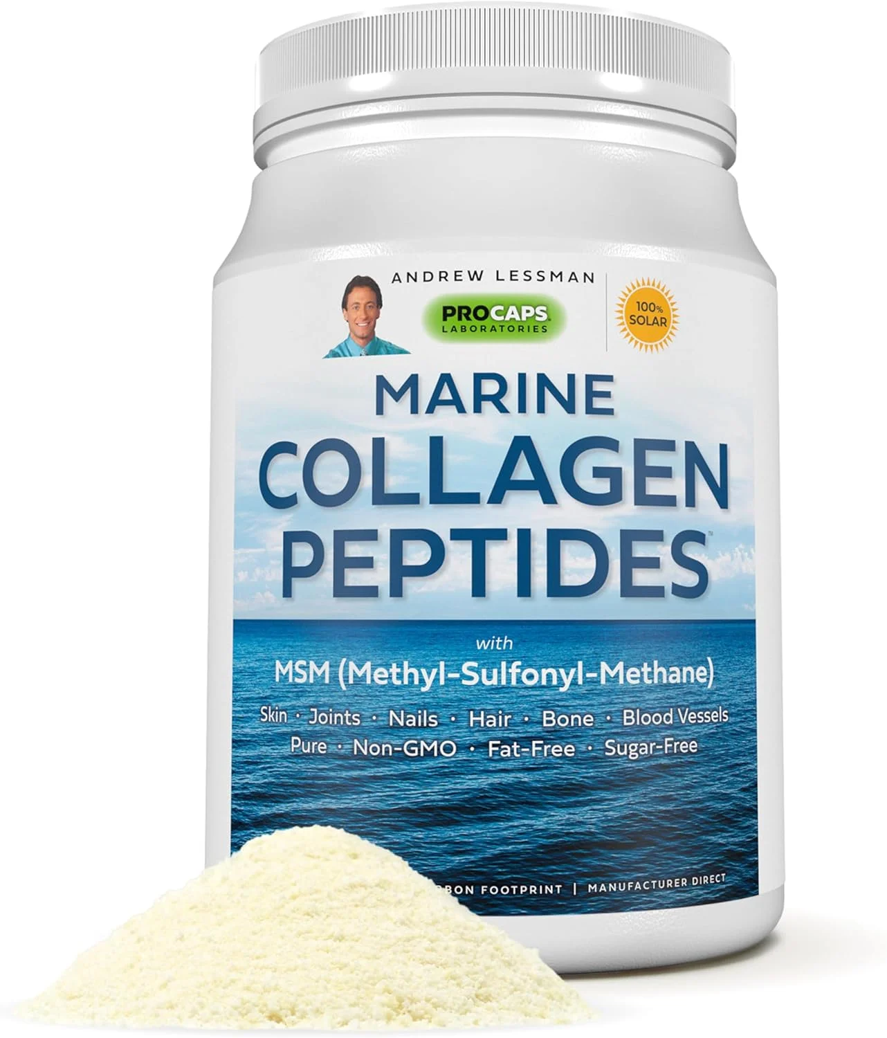 پودر پپتیدهای کلاژن دریایی اندرو لِسمن و MSM، ۶۰ سروینگ - پشتیبانی از پوست نرم، صاف و درخشان، مفاصل راحت. خالص. فوق العاده محلول، بدون طعم ماهی، بدون افزودنی، غیر GMO