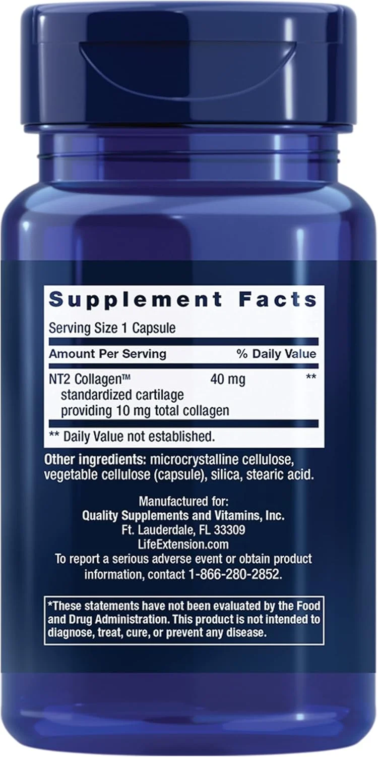 NT2 کلاژن™ لایف اکستنشن، مکمل سلامت مفاصل برای راحتی و تحرک مفاصل، بدون گلوتن، غیر GMO، 1 عدد روزانه، 60 کپسول کوچک