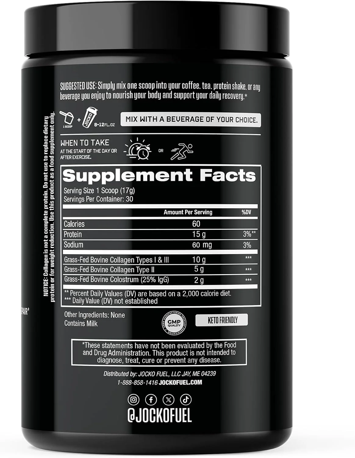 پودر کلاژن سوخت جاکو با آغوز - 15 گرم کلاژن هیدرولیز شده + 2 گرم آغوز اولین دوشش - عملکرد دوگانه برای سلامت روده، پشتیبانی از مفاصل و دفاع ایمنی - مکمل ریکاوری (30 سروینگ)