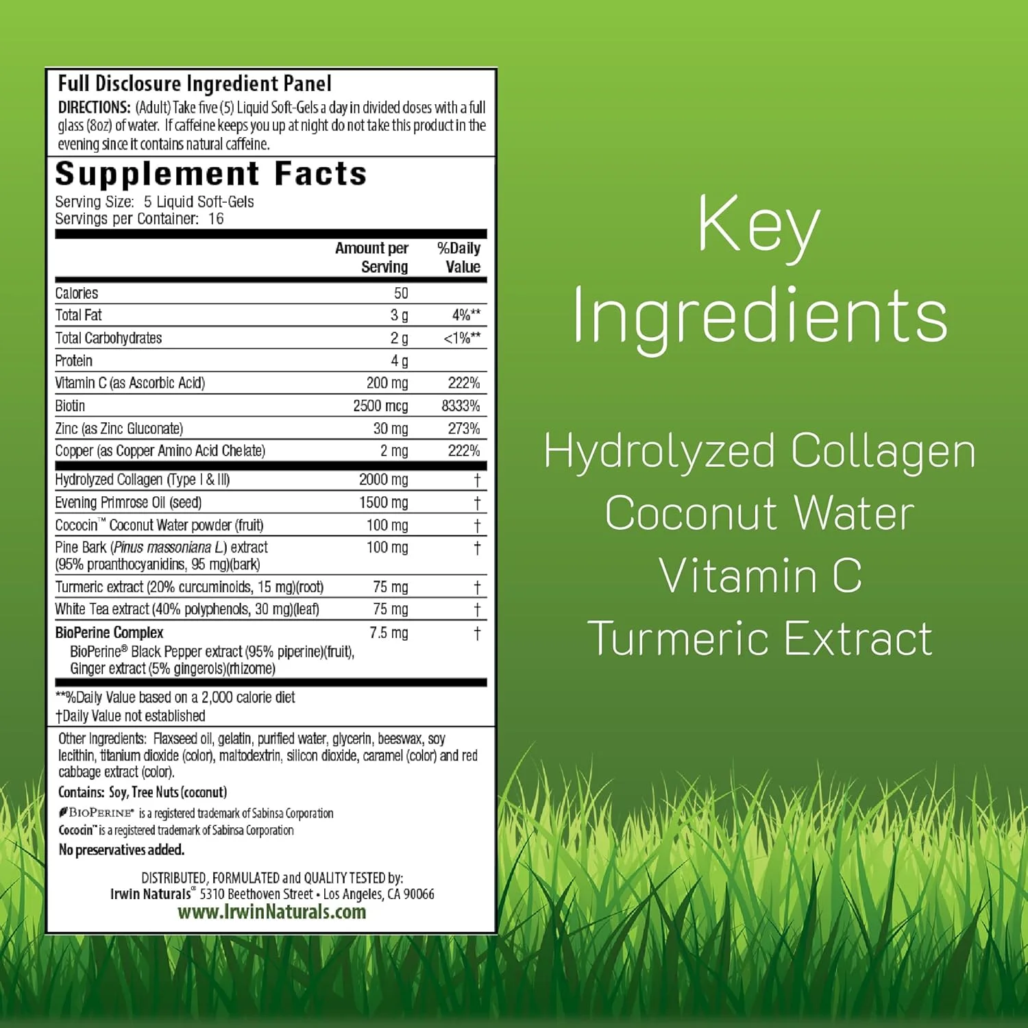 ایروین نچرالز کلاژن بافت عمیق- خالص - 80 سافت ژل مایع - تغذیه شدید برای پوست - 2000 میلی گرم کلاژن هیدرولیز شده - 16 وعده در مجموع ایروین نچرالز کلاژن بافت عمیق- خالص - 80 سافت ژل مایع - تغذیه شدید برای پوست - 2000 میلی گرم کلاژن هیدرولیز شده - 16 وعده در مجموع