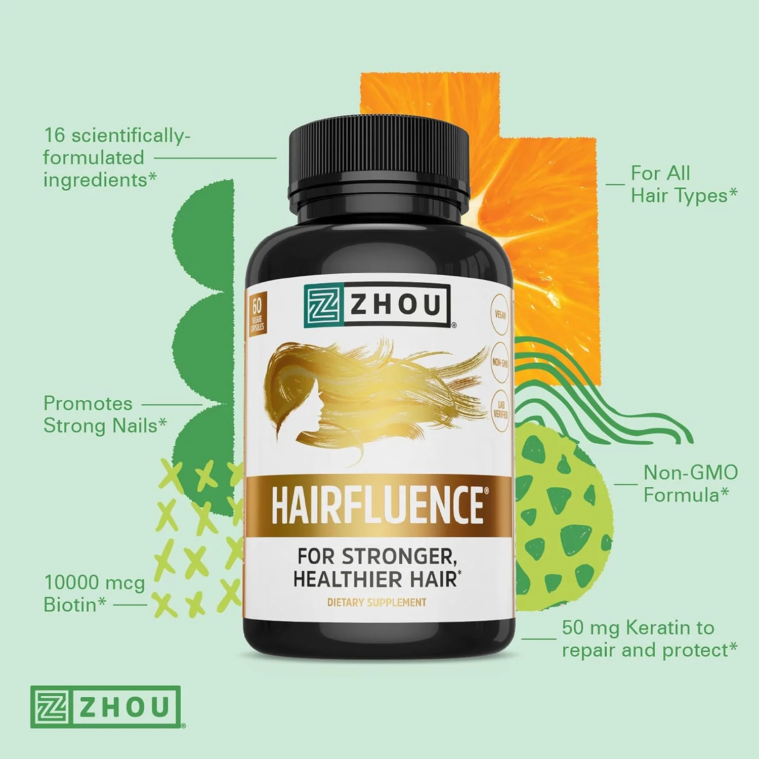 مکمل رشد مو ژو هیرفلوئنس، حاوی لستریوا و کرانات مطالعه شده بالینی و ویتامین های مو بیوتین 5000 میکروگرم، ویتامین D، A، C و B12، غیر GMO، بدون گلوتن، 60 کپسول گیاهی مکمل رشد مو ژو هیرفلوئنس، حاوی لستریوا و کرانات مطالعه شده بالینی و ویتامین های مو بیوتین 5000 میکروگرم، ویتامین D، A، C و B12، غیر GMO، بدون گلوتن، 60 کپسول گیاهی