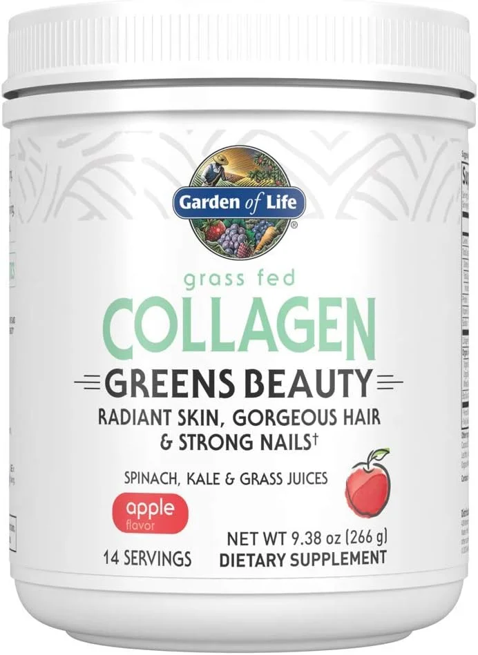 پودر کلاژن و سبزیجات Garden of Life - طعم سیب، 14 سروینگ، پودر برای پوست، مو، ناخن و مفاصل بانوان، پپتیدهای کلاژن + پروتئین + مکمل سبزیجات