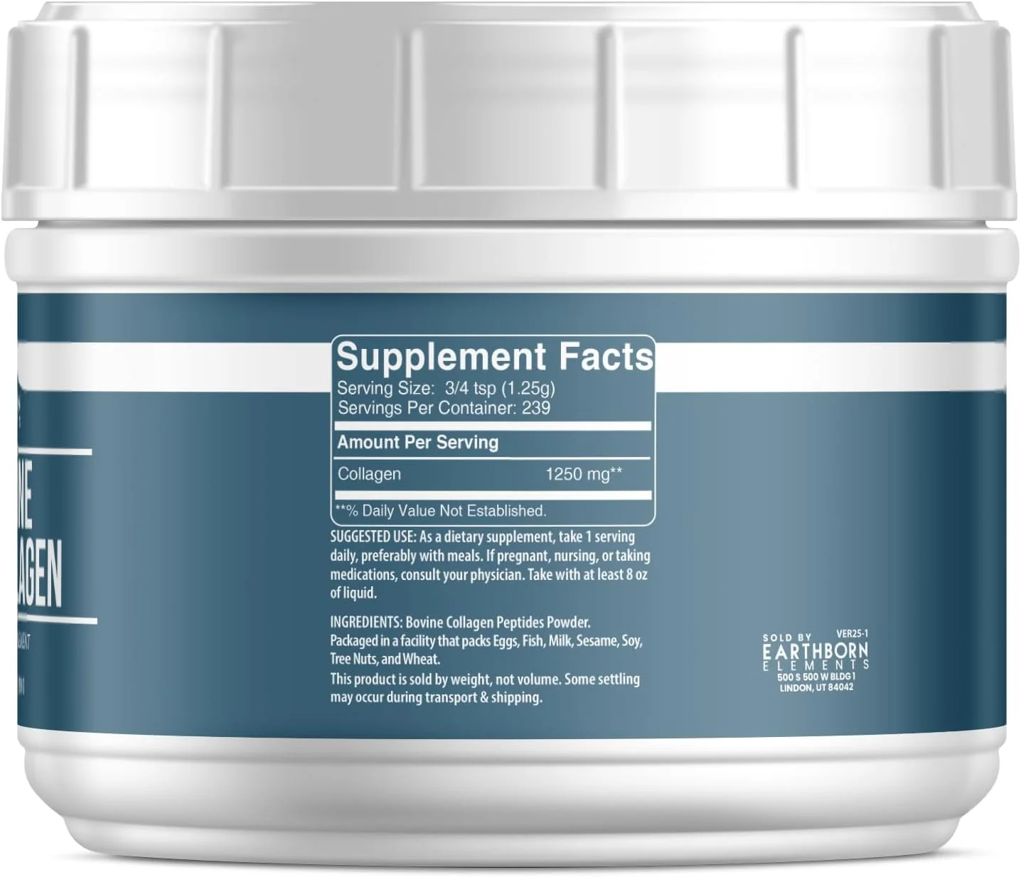 پودر پپتیدهای کلاژن گاوی Earthborn Elements، 297 گرم، خالص و رقیق نشده، مکمل غذایی