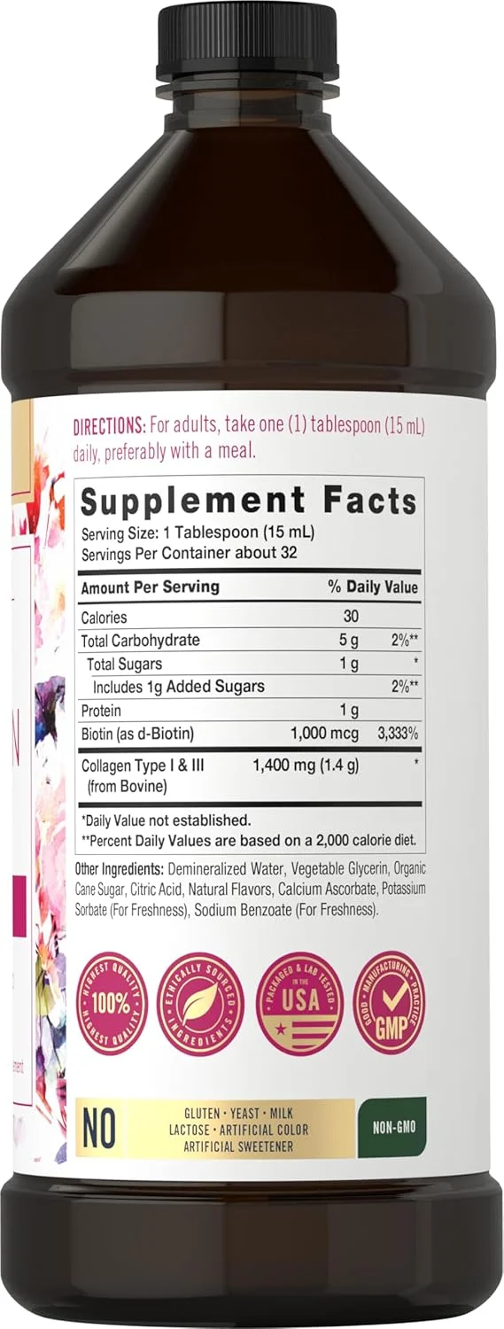 کلاژن مایع کارلایل برای زنان و مردان | 473 میلی لیتر | حاوی بیوتین | انواع I و III | طعم توت | مکمل غیر تراریخته و بدون گلوتن