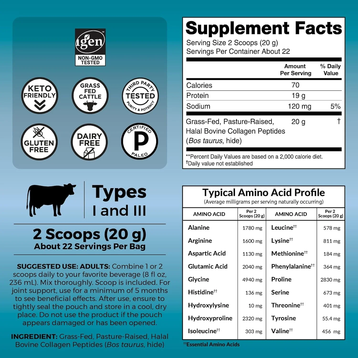پودر پپتیدهای کلاژن هیدرولیز شده Viva Naturals، ۴۵۰ گرم - کلاژن گاوی تغذیه شده با علف و پرورش یافته در مراتع، نوع I و III، پودر بدون طعم برای مو، پوست و ناخن پودر پپتیدهای کلاژن هیدرولیز شده Viva Naturals، ۴۵۰ گرم - کلاژن گاوی تغذیه شده با علف و پرورش یافته در مراتع، نوع I و III، پودر بدون طعم برای مو، پوست و ناخن