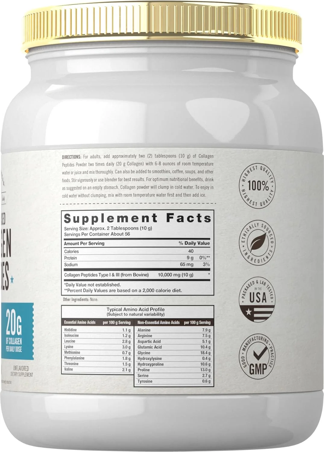 پودر پپتیدهای کلاژن تغذیه شده با علف Carlyle، 567 گرم | بدون طعم | پرورش یافته در مراتع | انواع I و III | 20 گرم کلاژن در هر دوز روزانه | غیر تراریخته، بدون گلوتن | توسط Herbage Farmstead