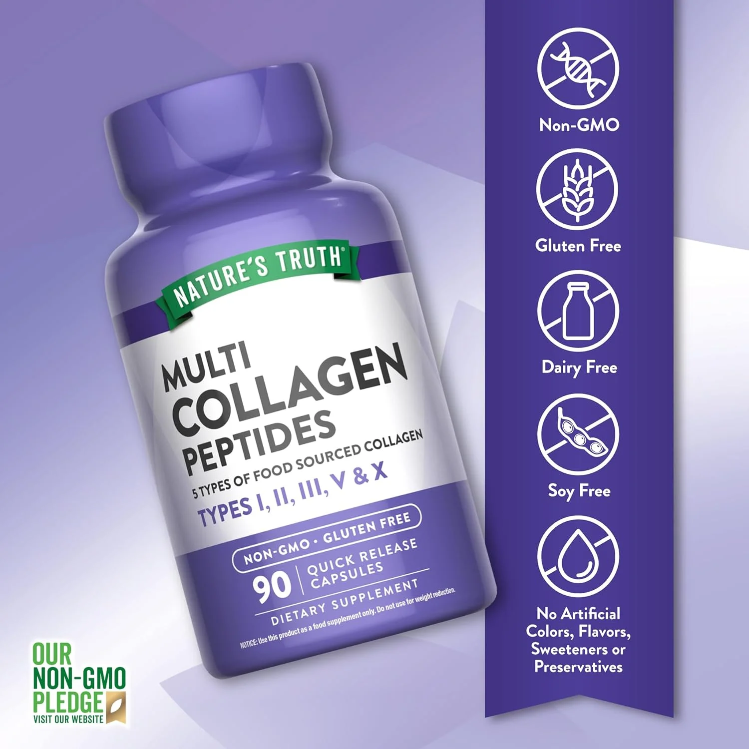 کپسول های پپتیدهای کلاژن چندگانه نیچرز تروث | انواع I، II، III، V، X | 2000 میلی گرم | 90 عدد | مناسب برای کتو | مکمل غیر GMO و بدون گلوتن کپسول های پپتیدهای کلاژن چندگانه نیچرز تروث | انواع I، II، III، V، X | 2000 میلی گرم | 90 عدد | مناسب برای کتو | مکمل غیر GMO و بدون گلوتن