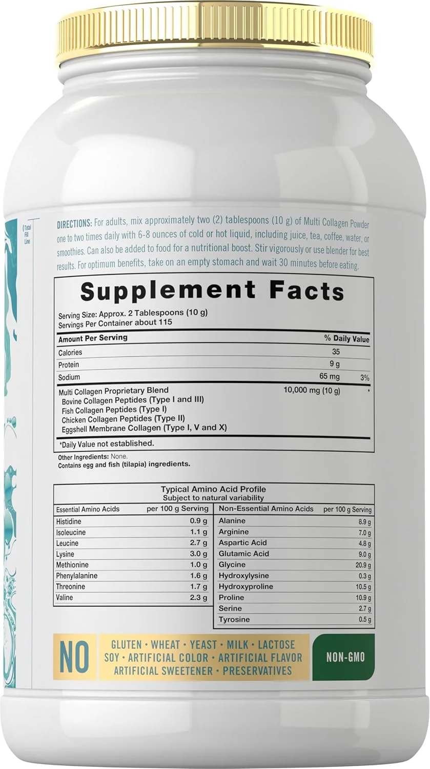 پودر پپتیدهای کلاژن چندگانه کارلایل 1134 گرم | 10000 میلی گرم | انواع I، II، III، V، X | ترکیب مکمل با پروتئین | منابع غذایی چندگانه | غیر GMO، بدون گلوتن