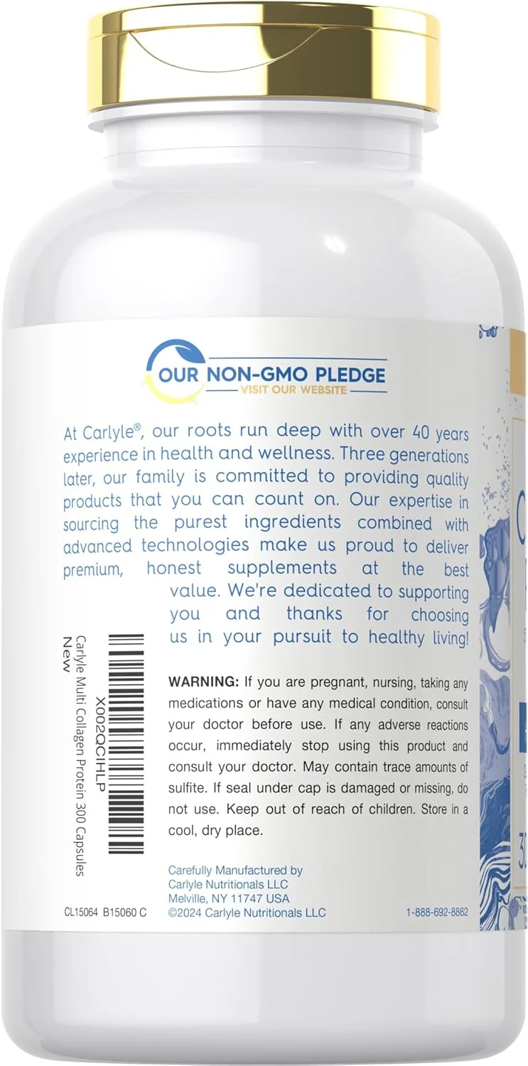 کپسول پروتئین کلاژن چندگانه کارلایل 2000 میلی گرم | 300 عدد | نوع I، II، III، V، X | قرص های پپتید کلاژن | کتو و پالئو، بدون گلوتن، مکمل غیر GMO