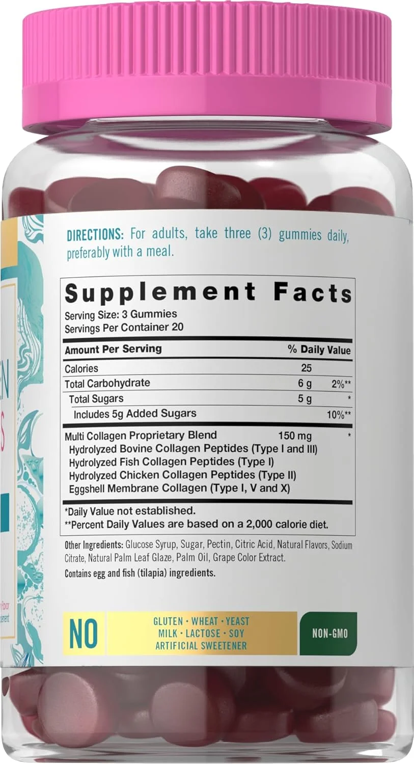 پاستیل کلاژن کارلایل | 60 عدد | کمپلکس کلاژن چندگانه | مکمل فرمول زیبایی | طعم توت مخلوط | غیر تراریخته، بدون گلوتن