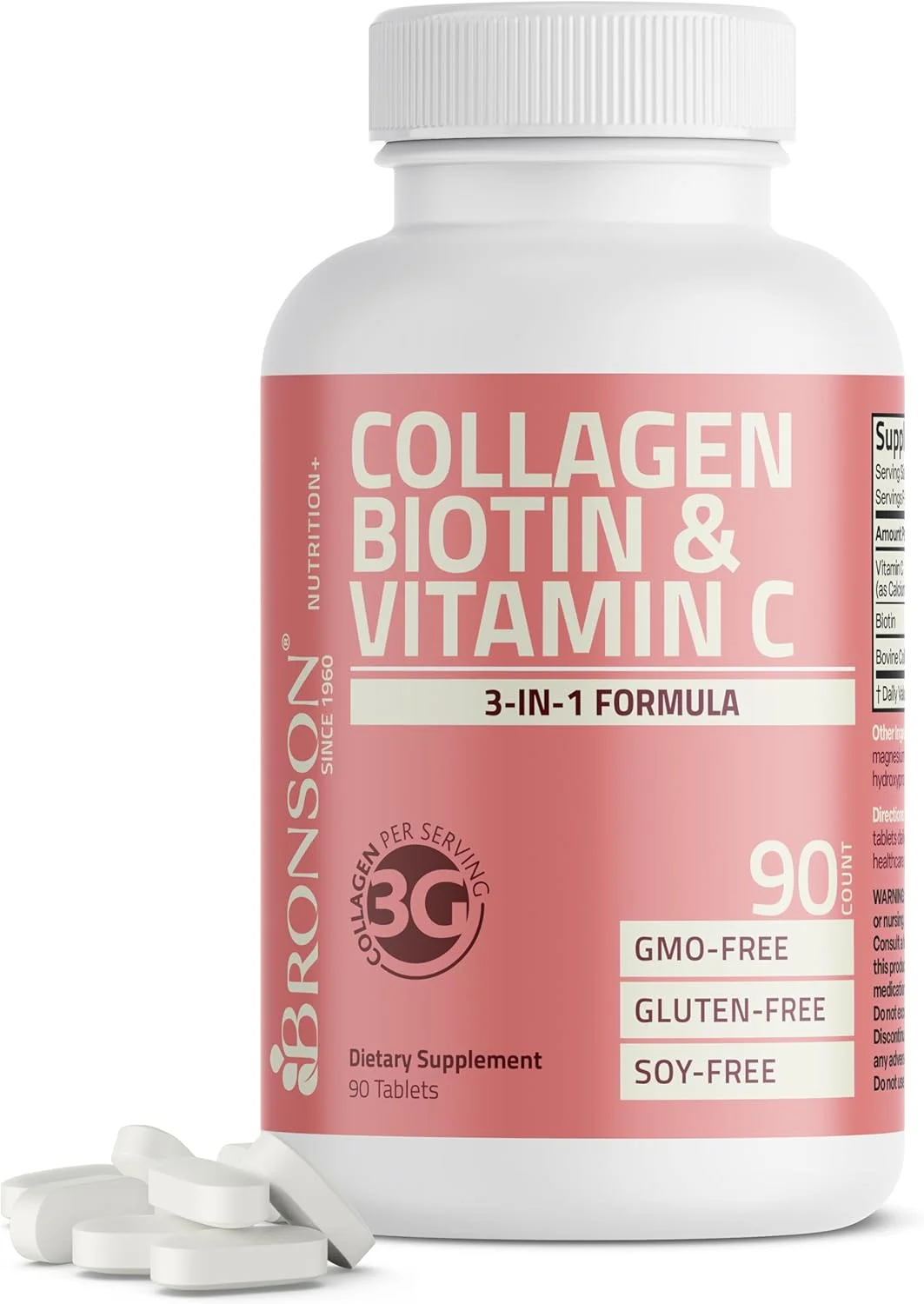 پپتیدهای کلاژن برونسون 3000 میلی گرم (در هر وعده) با بیوتین و ویتامین C - برای حمایت از مو، پوست و ناخن، غیر GMO، 90 قرص پپتیدهای کلاژن برونسون 3000 میلی گرم (در هر وعده) با بیوتین و ویتامین C - برای حمایت از مو، پوست و ناخن، غیر GMO، 90 قرص