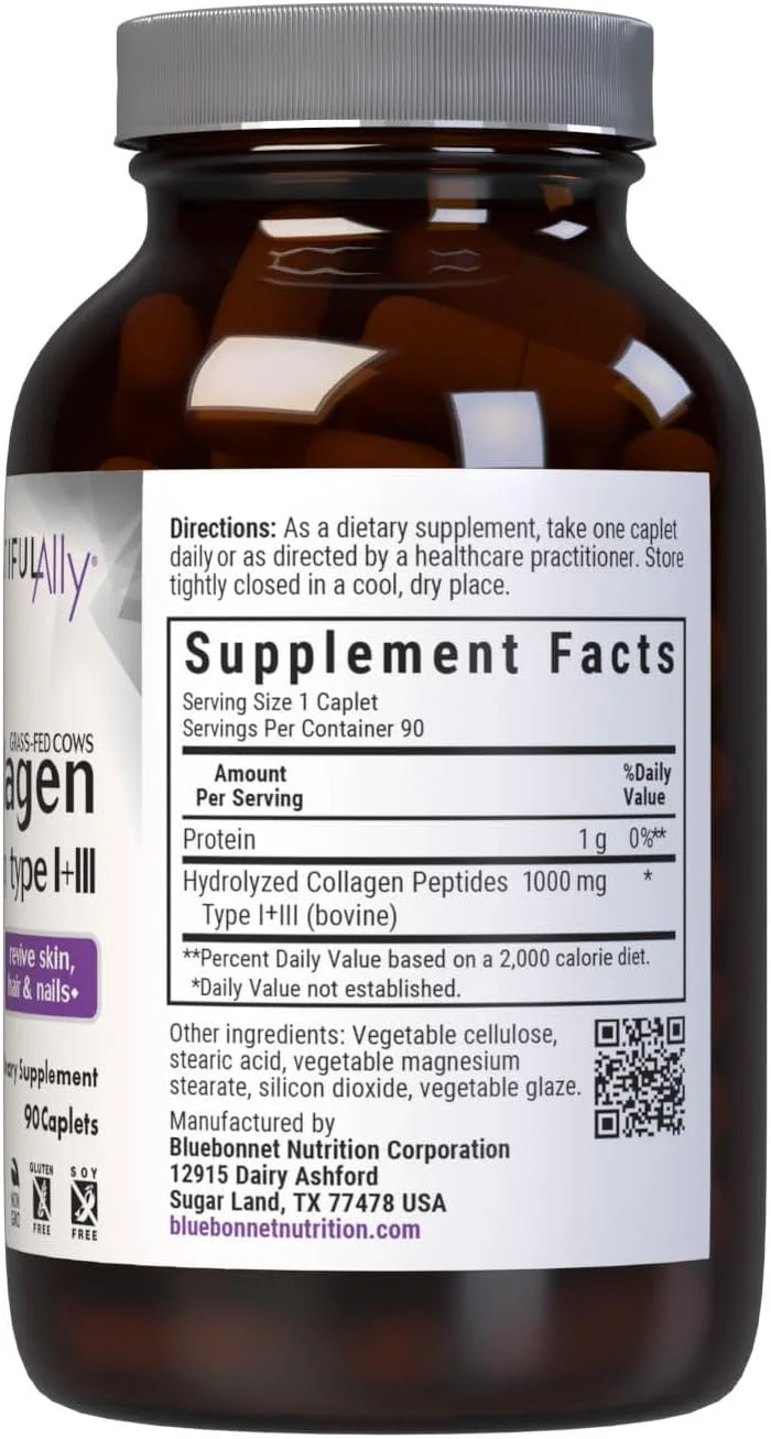 کپسول های کلاژن Beautiful Ally بلو بونت نوتریشن، کلاژن هیدرولیز شده از گاوهای تغذیه شده با علف، پپتیدهای کلاژن نوع 1 و 3، غیر GMO، بدون گلوتن، بدون سویا، بدون شیر، 90 عدد کپسول، تامین 90 روزه
