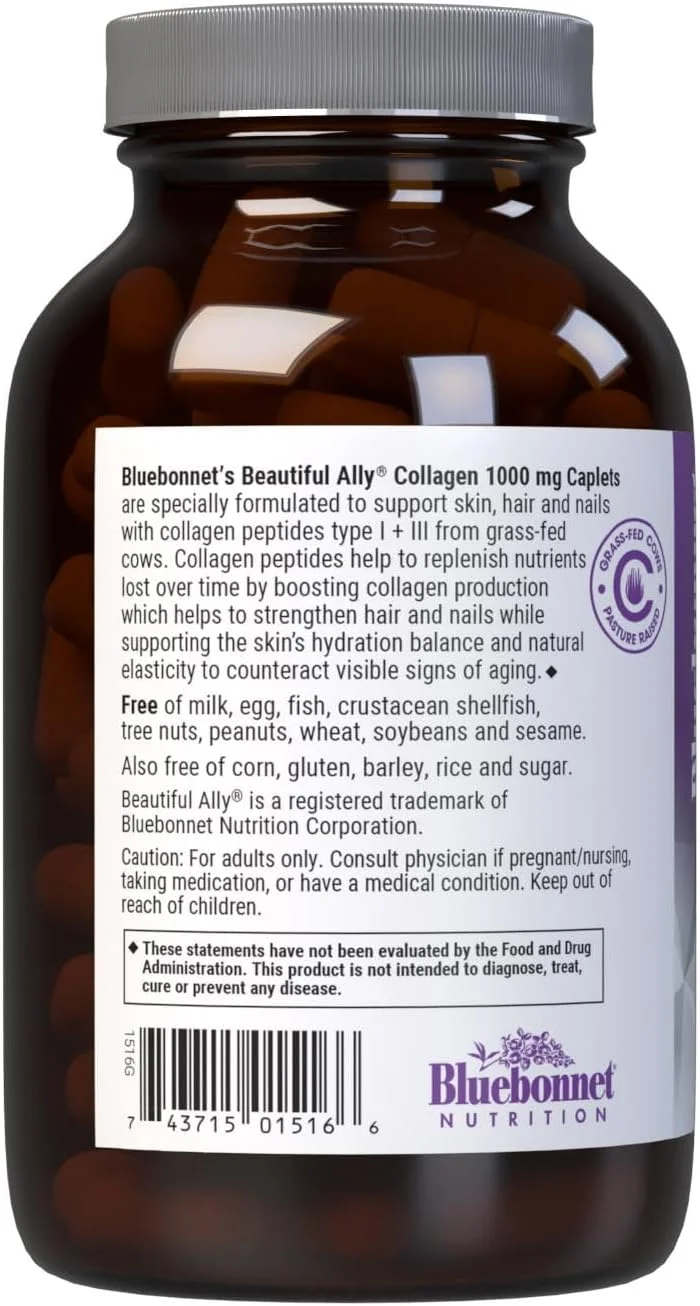 کپسول های کلاژن Beautiful Ally بلو بونت نوتریشن، کلاژن هیدرولیز شده از گاوهای تغذیه شده با علف، پپتیدهای کلاژن نوع 1 و 3، غیر GMO، بدون گلوتن، بدون سویا، بدون شیر، 90 عدد کپسول، تامین 90 روزه
