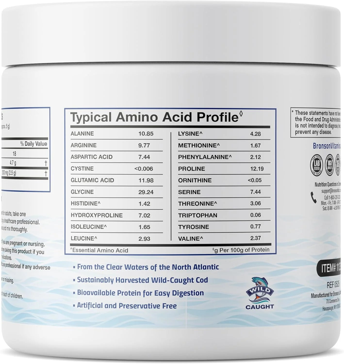 پودر پروتئین کلاژن دریایی برونسون، تهیه شده از ماهی کاد نوردیک وحشی، منبع پایدار تایید شده برای مفاصل، پوست، مو، ناخن و استخوان ها، 150 گرم (5.29 اونس)