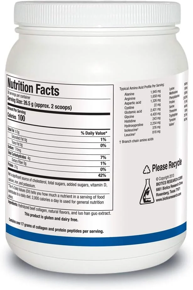 پروتئین کلاژن هیدرولیز شده Biotics Research با طعم وانیل کرم، پودر پروتئین کلاژن بدون لبنیات از آب قلم، 21 گرم پروتئین، غیر GMO، بدون گلوتن، به راحتی هضم می شود، طعم لذیذ وانیل کرم. 793 گرم