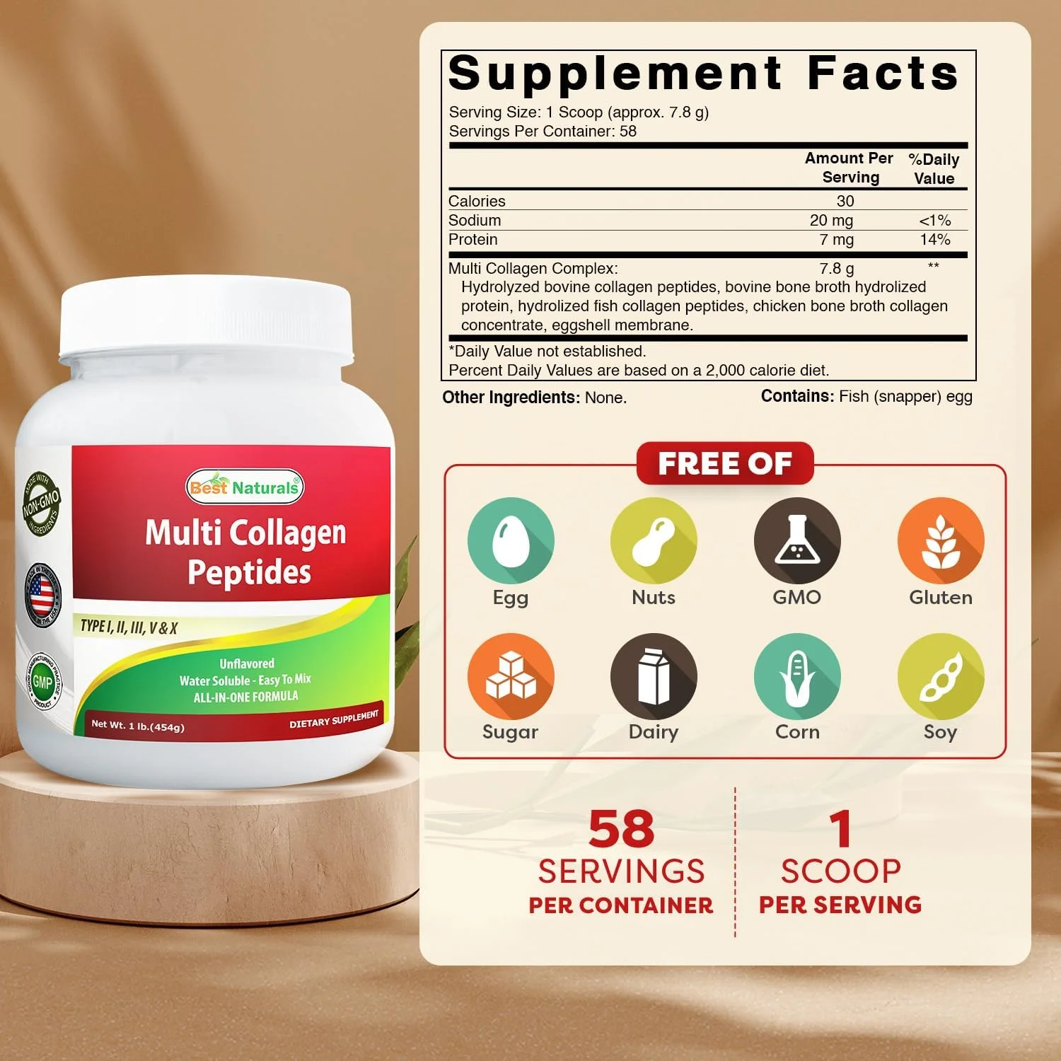 بهترین پپتیدهای کلاژن چندگانه نچرالز، پروتئین نوع I، II، III، V و X کلاژن بدون طعم 453 گرم - تغذیه شده با علف و پرورش یافته در مرتع - محلول در آب - مخلوط آسان